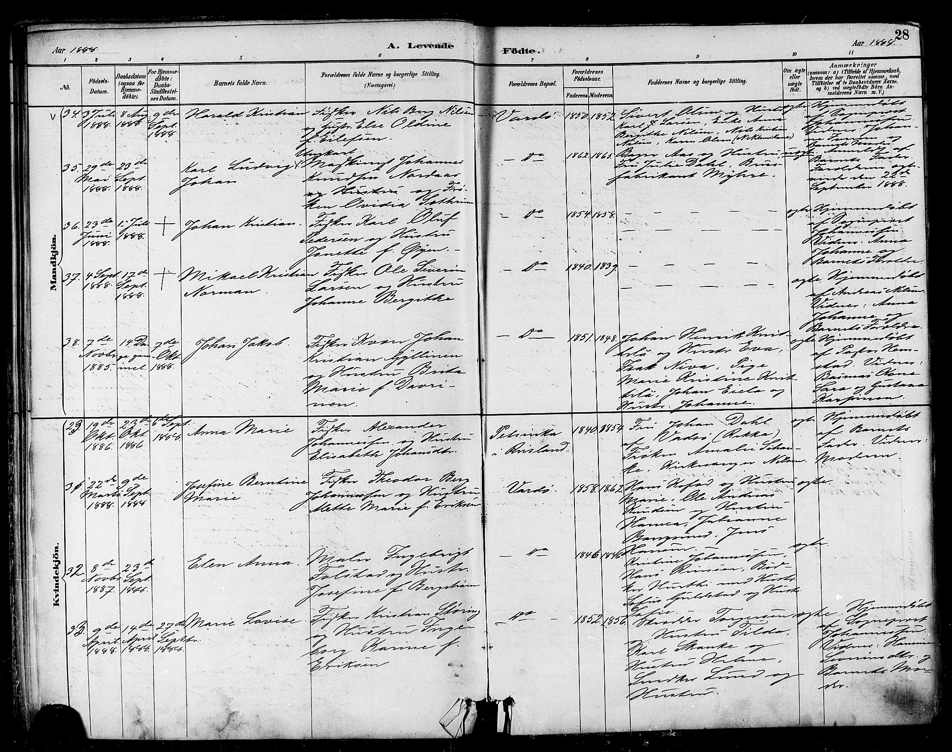 Vardø sokneprestkontor, AV/SATØ-S-1332/H/Ha/L0007kirke: Parish register (official) no. 7, 1886-1897, p. 28