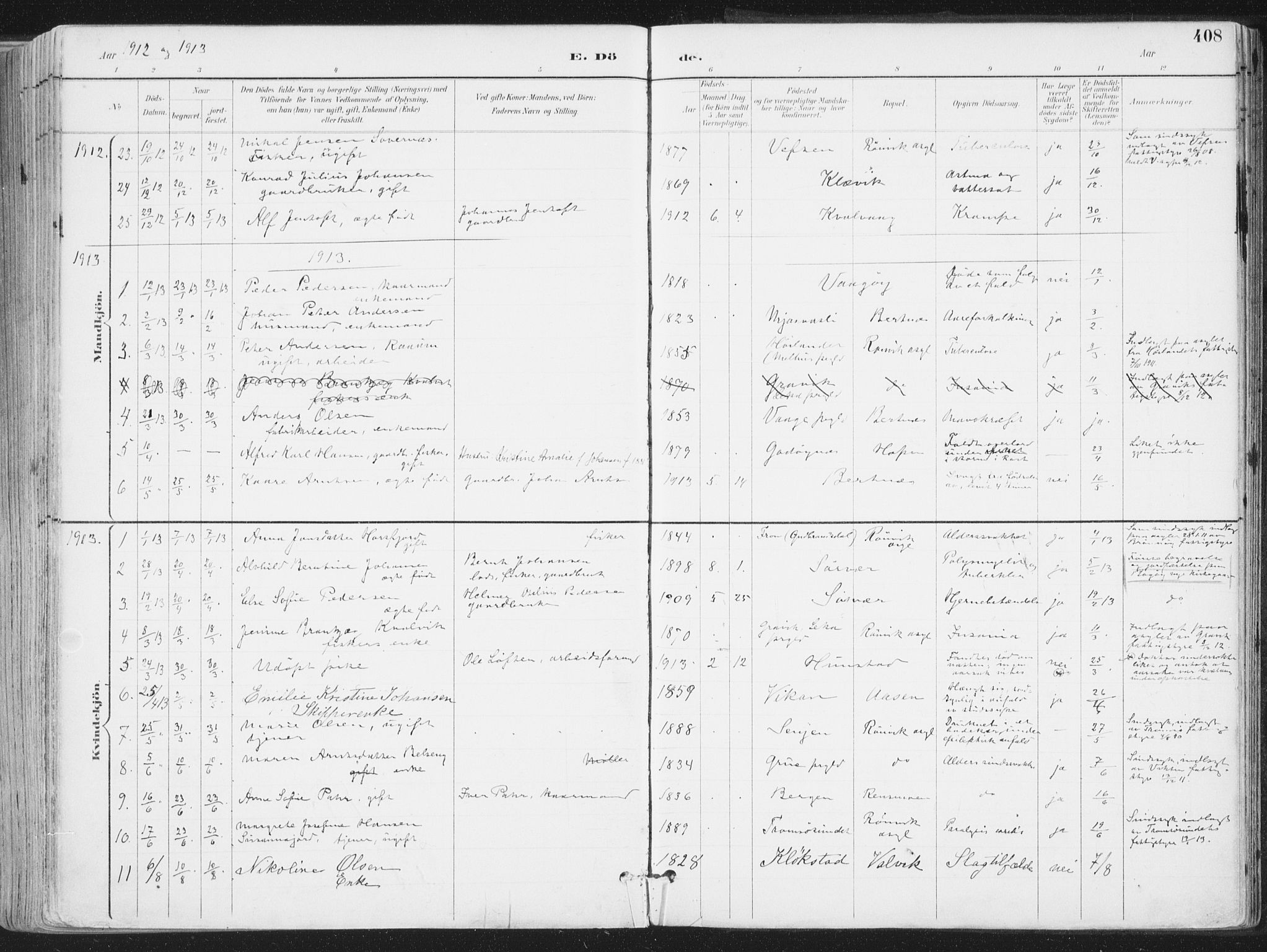 Ministerialprotokoller, klokkerbøker og fødselsregistre - Nordland, SAT/A-1459/802/L0055: Parish register (official) no. 802A02, 1894-1915, p. 408