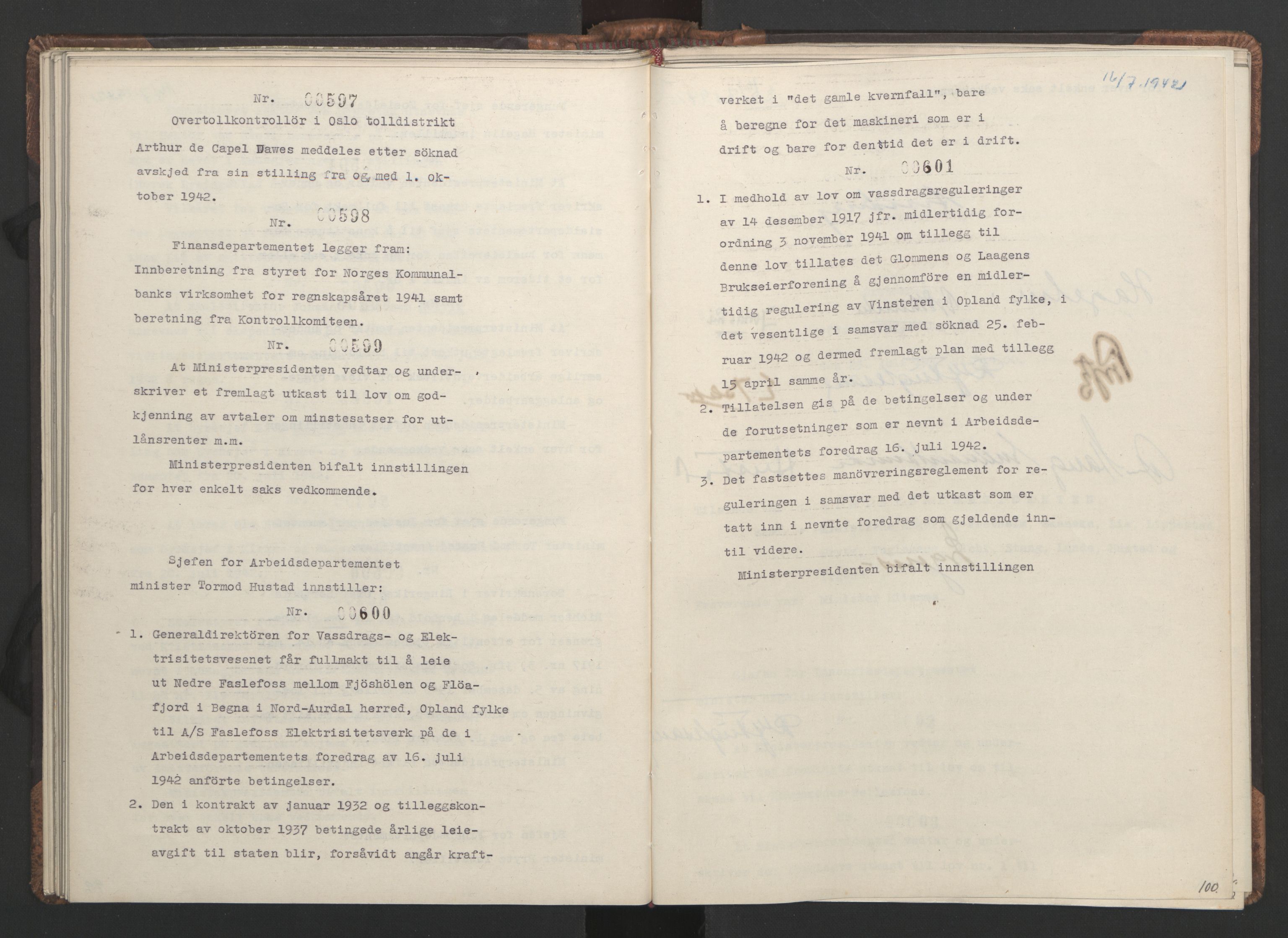 NS-administrasjonen 1940-1945 (Statsrådsekretariatet, de kommisariske statsråder mm), AV/RA-S-4279/D/Da/L0001: Beslutninger og tillegg (1-952 og 1-32), 1942, p. 103