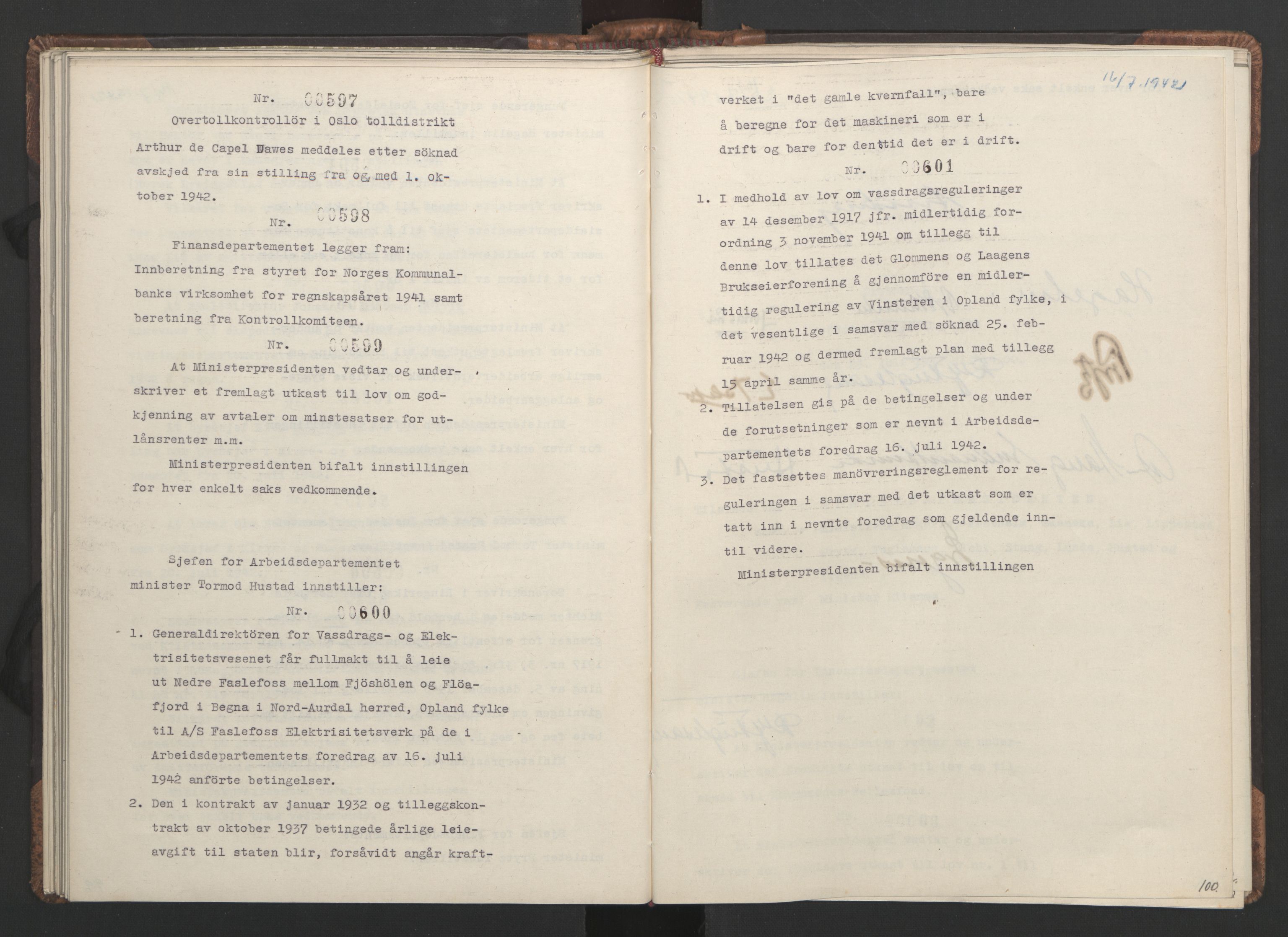 NS-administrasjonen 1940-1945 (Statsrådsekretariatet, de kommisariske statsråder mm), RA/S-4279/D/Da/L0001: Beslutninger og tillegg (1-952 og 1-32), 1942, p. 103