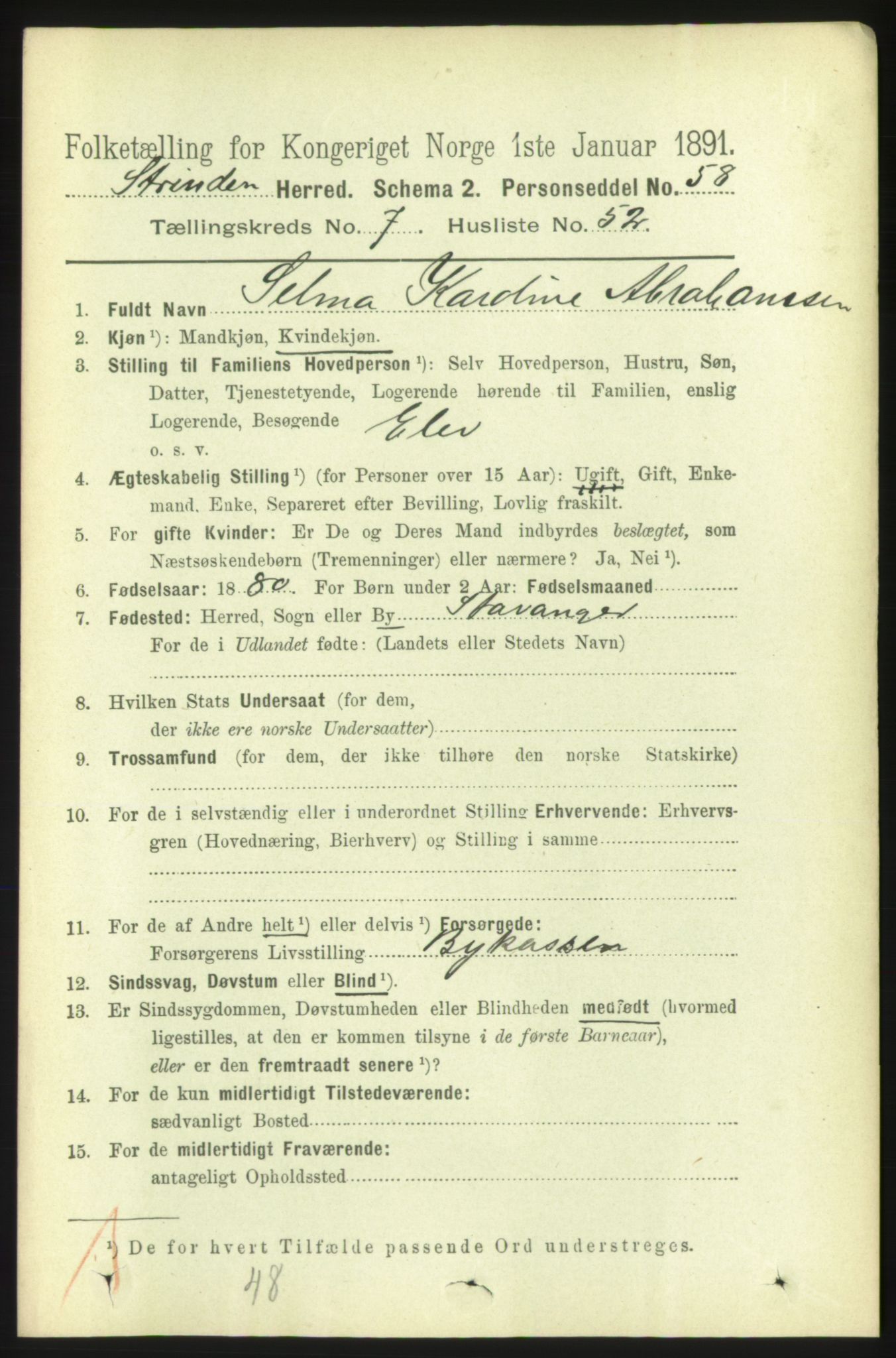 RA, 1891 census for 1660 Strinda, 1891, p. 6653