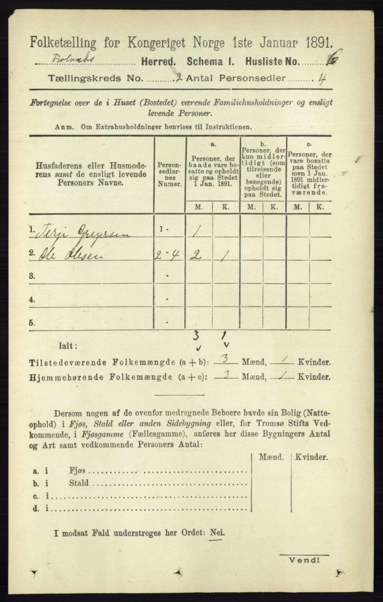 RA, 1891 census for 0919 Froland, 1891, p. 409