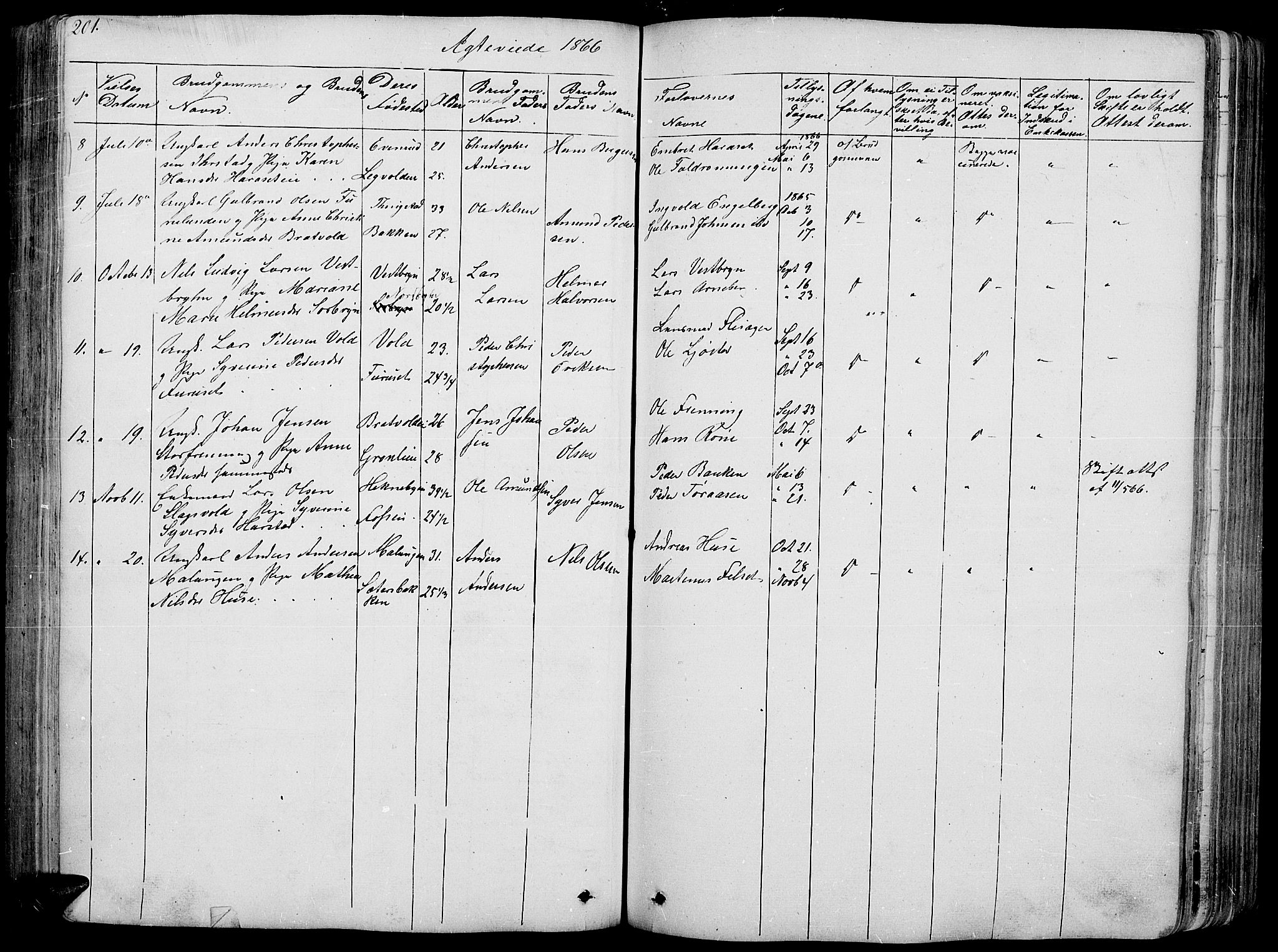 Romedal prestekontor, SAH/PREST-004/L/L0009: Parish register (copy) no. 9, 1846-1866, p. 201