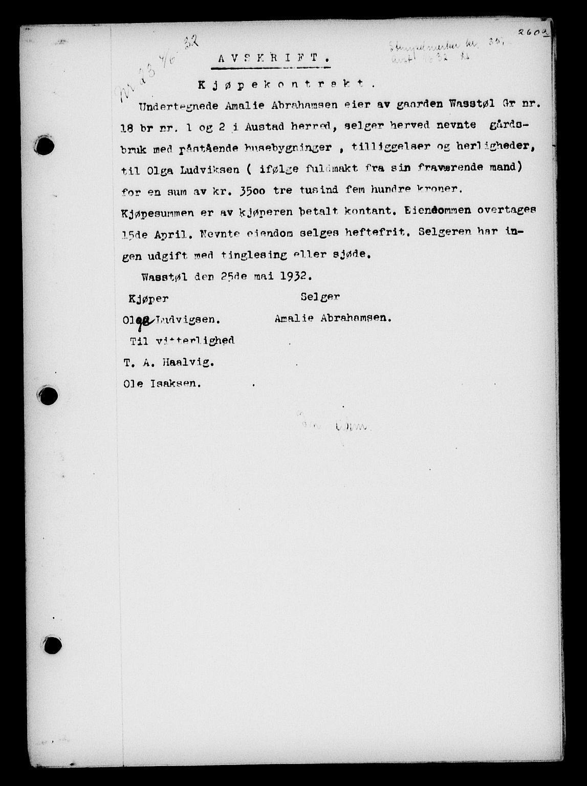 Lyngdal sorenskriveri, SAK/1221-0004/G/Gb/L0651: Mortgage book no. 29, 1932-1933, Deed date: 01.06.1932