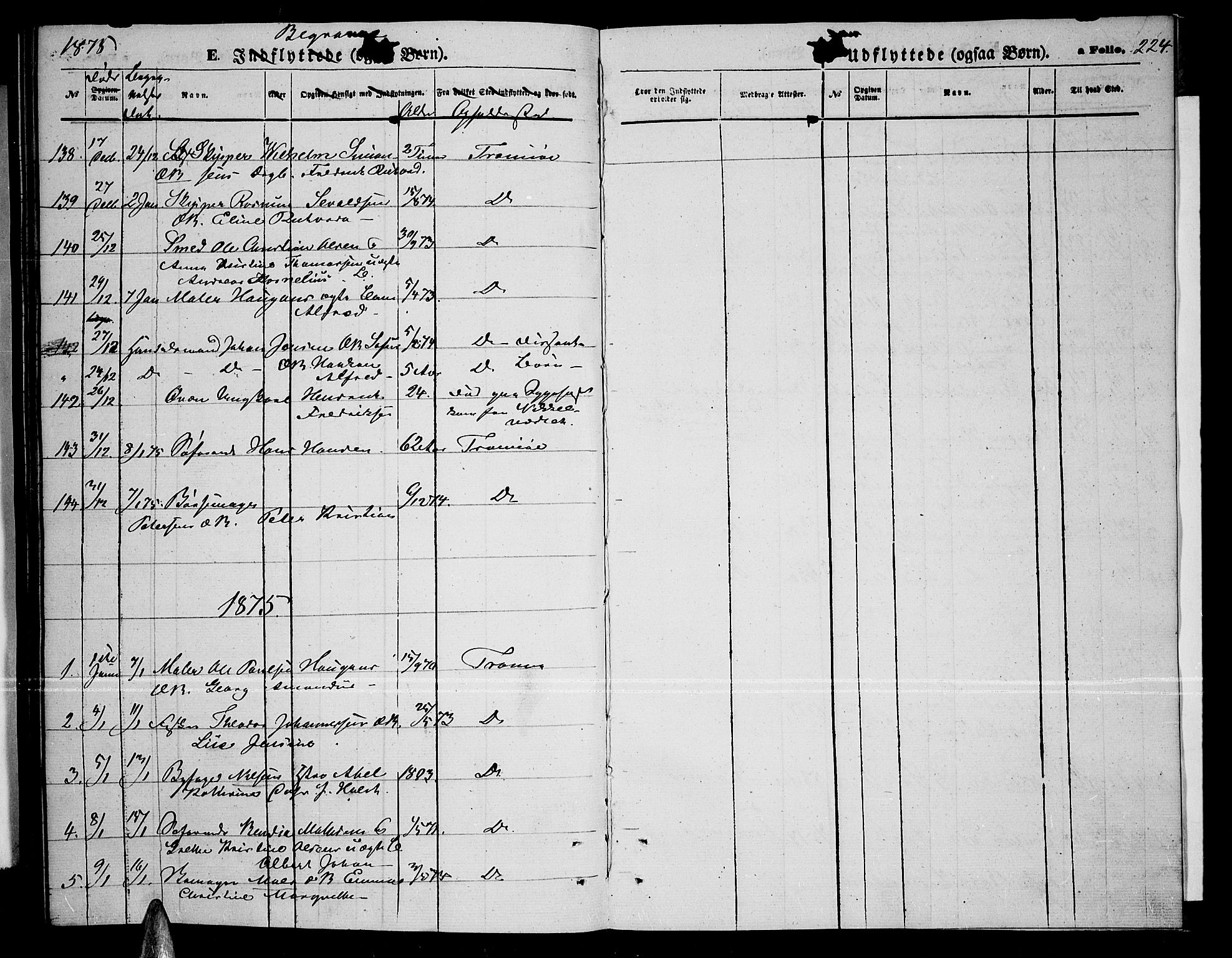 Tromsø sokneprestkontor/stiftsprosti/domprosti, AV/SATØ-S-1343/G/Gb/L0007klokker: Parish register (copy) no. 7, 1867-1875, p. 224