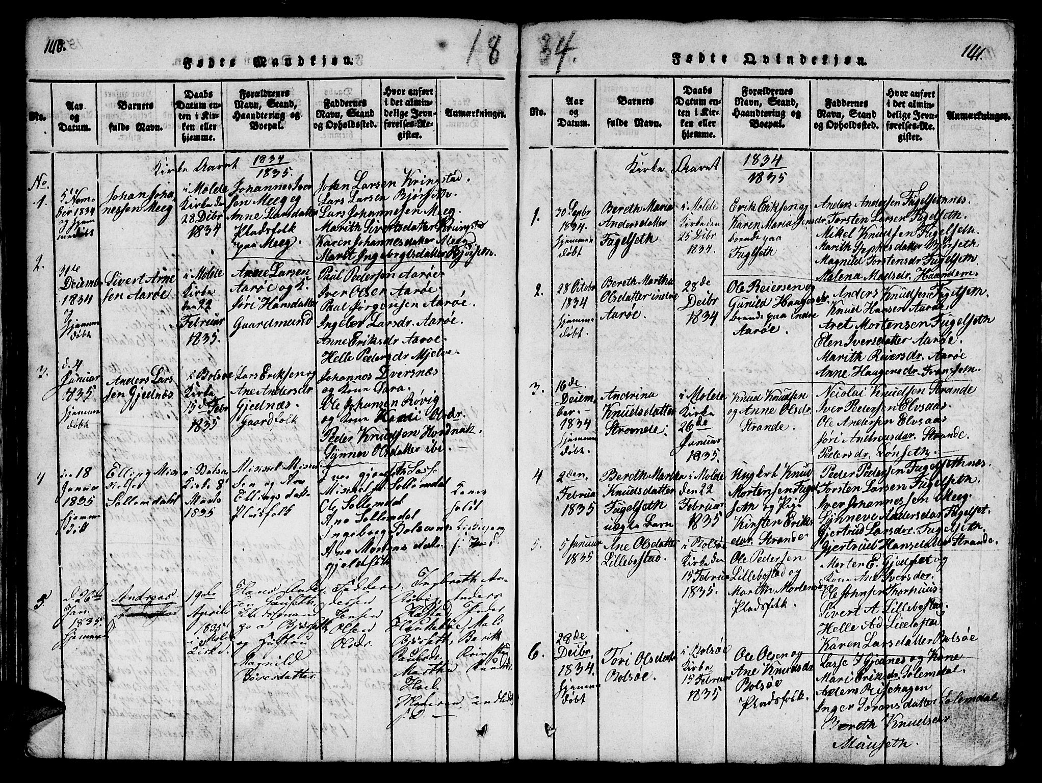 Ministerialprotokoller, klokkerbøker og fødselsregistre - Møre og Romsdal, SAT/A-1454/555/L0652: Parish register (official) no. 555A03, 1817-1843, p. 140-141