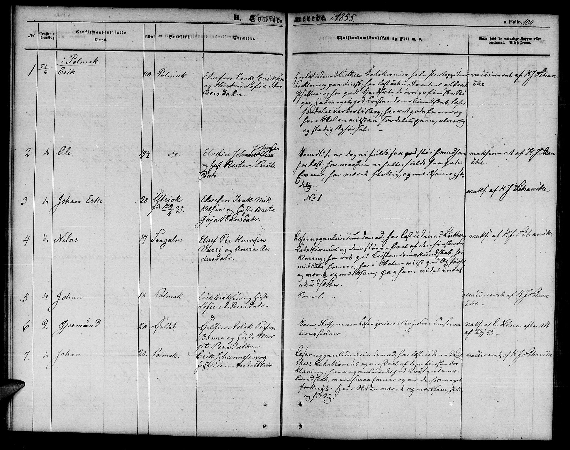 Tana sokneprestkontor, SATØ/S-1334/H/Hb/L0001klokker: Parish register (copy) no. 1 /1, 1853-1867, p. 104