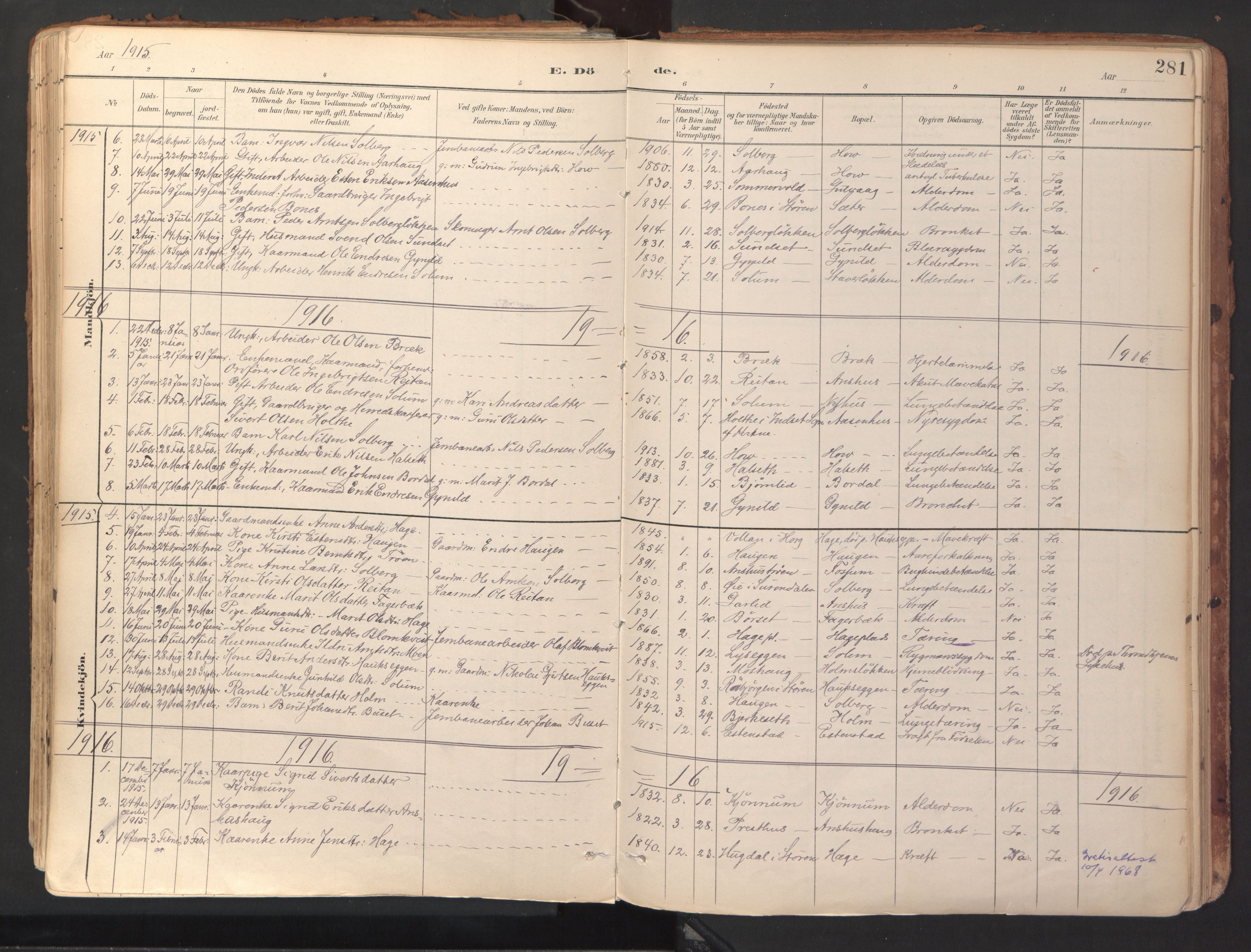 Ministerialprotokoller, klokkerbøker og fødselsregistre - Sør-Trøndelag, SAT/A-1456/689/L1041: Parish register (official) no. 689A06, 1891-1923, p. 281