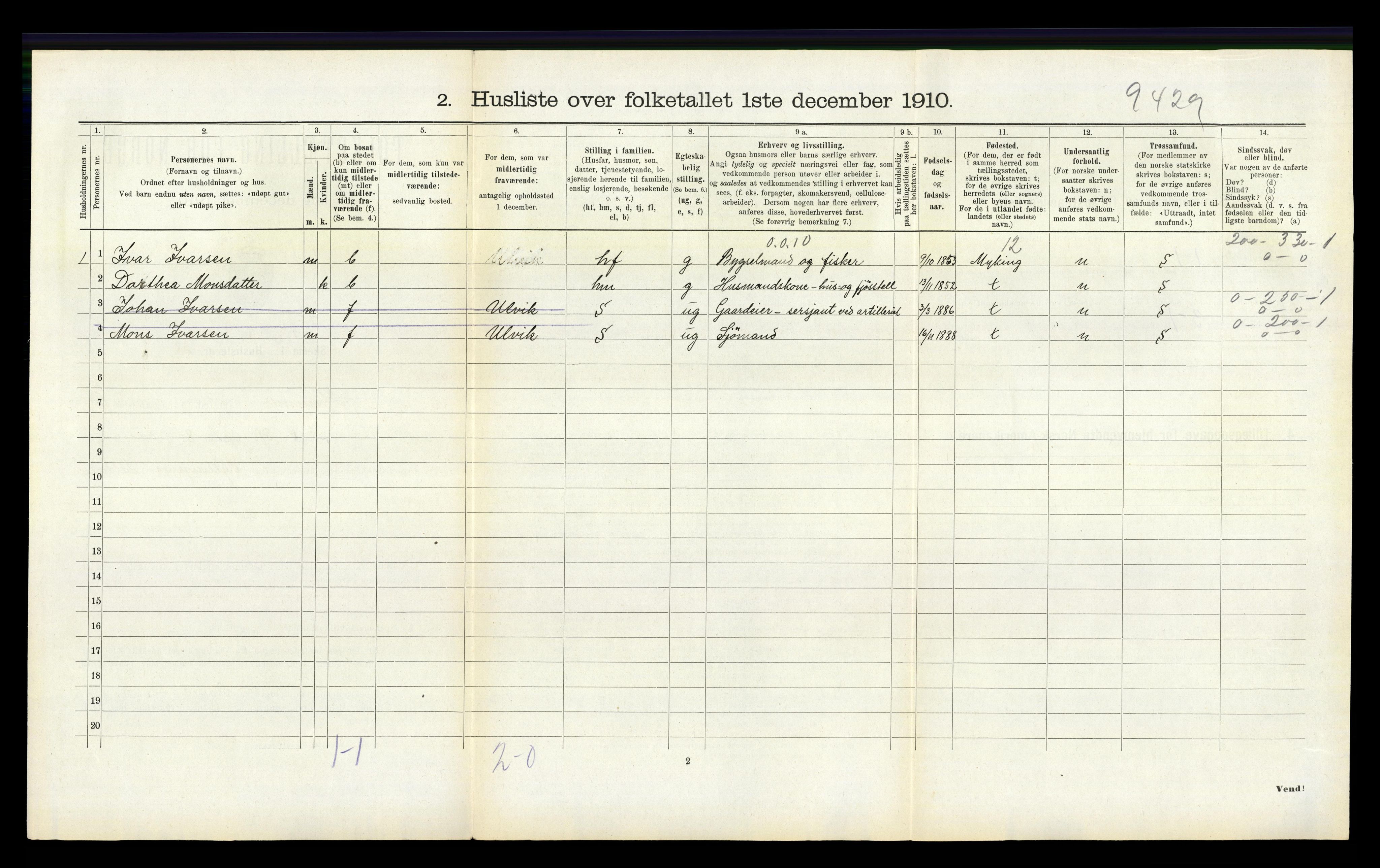 RA, 1910 census for Hamre, 1910, p. 417