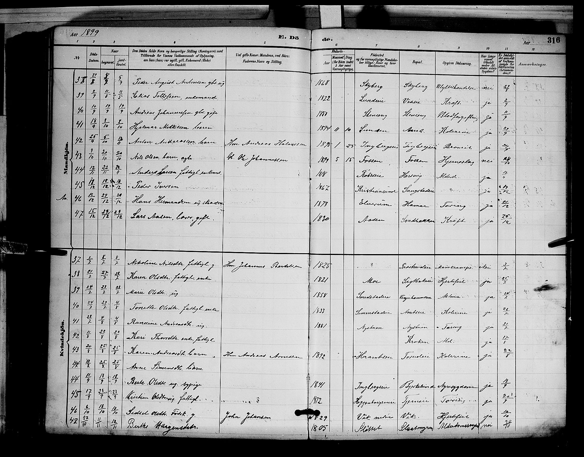 Ringsaker prestekontor, AV/SAH-PREST-014/L/La/L0012: Parish register (copy) no. 12, 1891-1902, p. 316