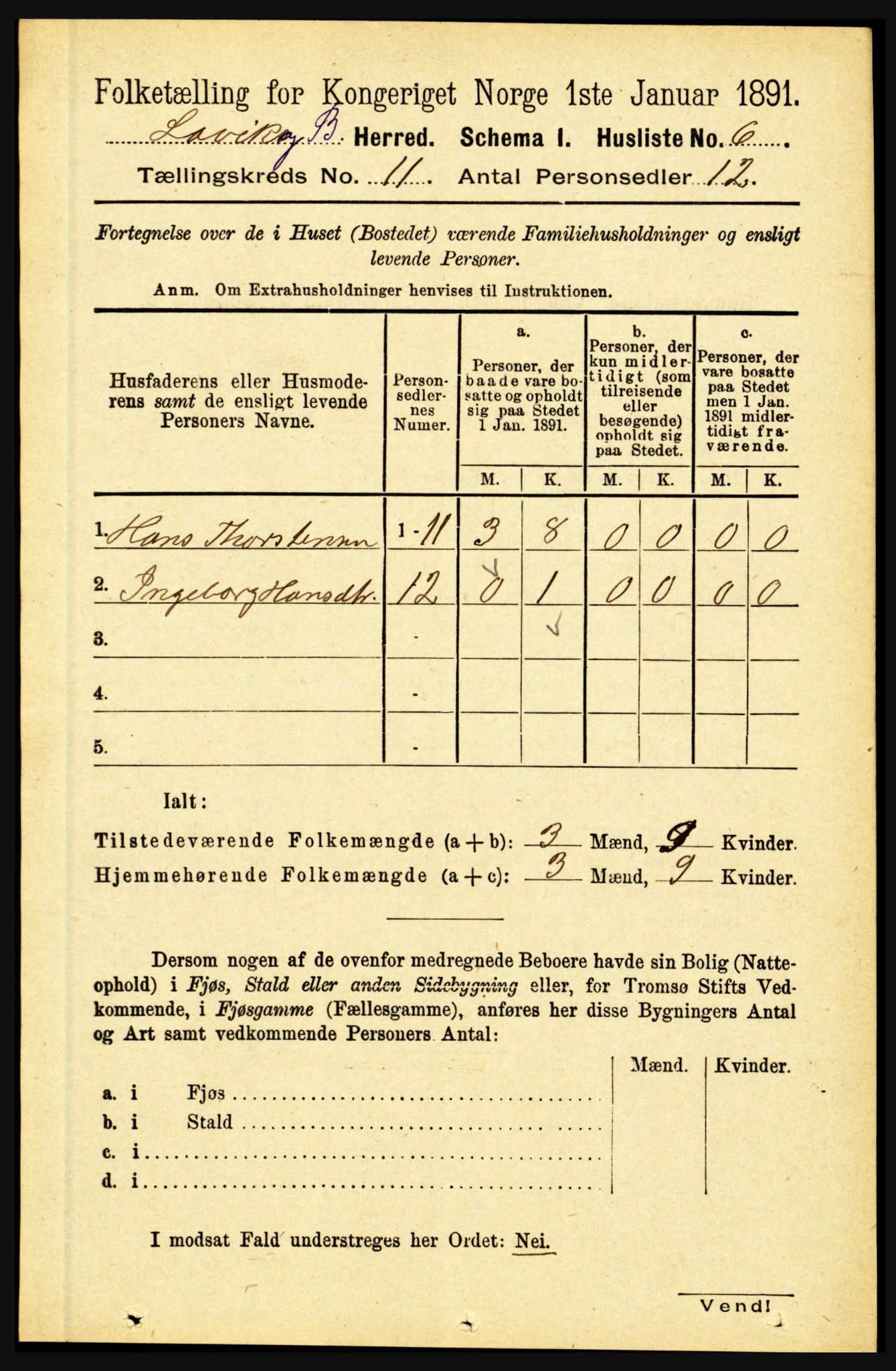 RA, 1891 census for 1415 Lavik og Brekke, 1891, p. 2113