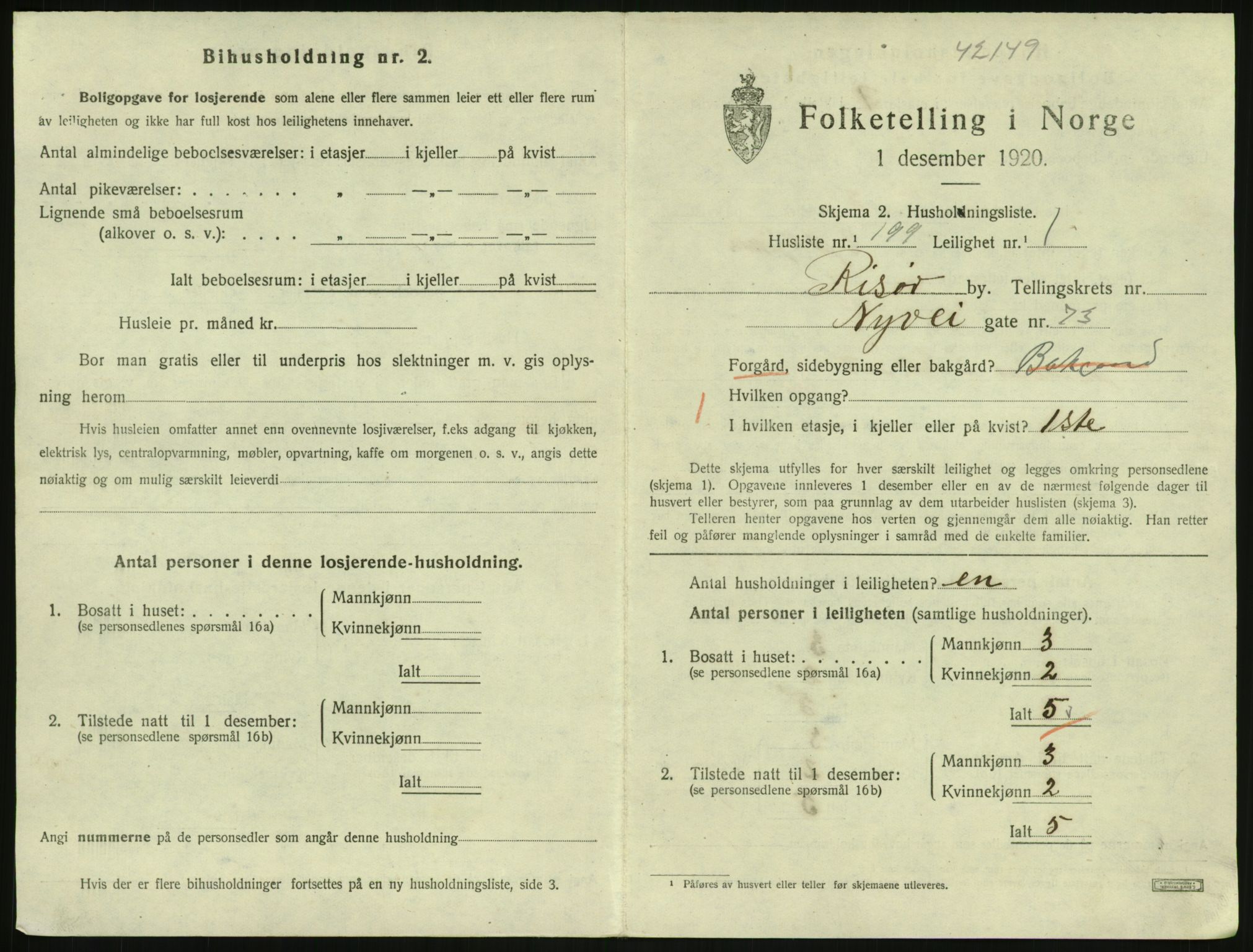 SAK, 1920 census for Risør, 1920, p. 2517