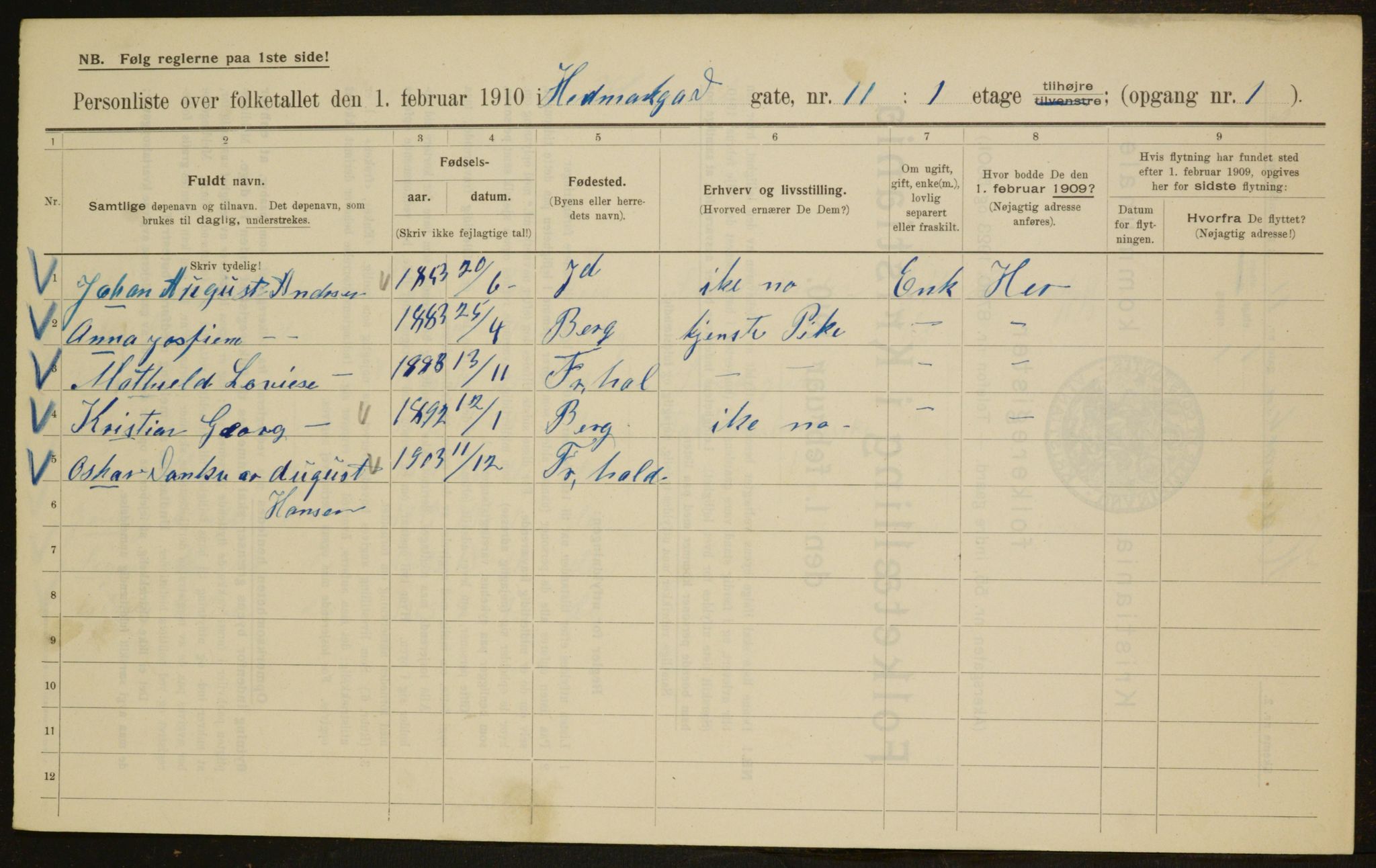 OBA, Municipal Census 1910 for Kristiania, 1910, p. 34795