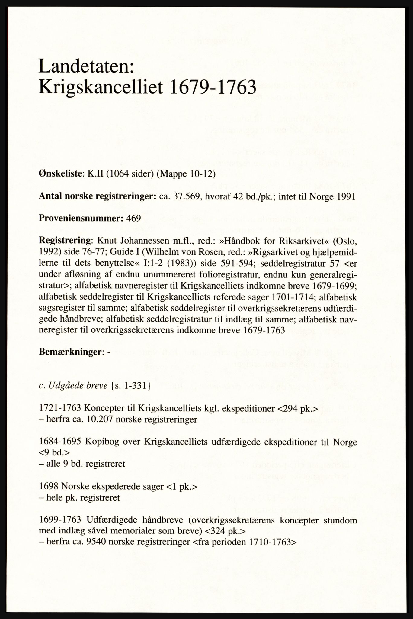 Publikasjoner utgitt av Arkivverket, PUBL/PUBL-001/A/0002: Erik Gøbel: NOREG, Tværregistratur over norgesrelevant materiale i Rigsarkivet i København (2000), 2000, p. 209