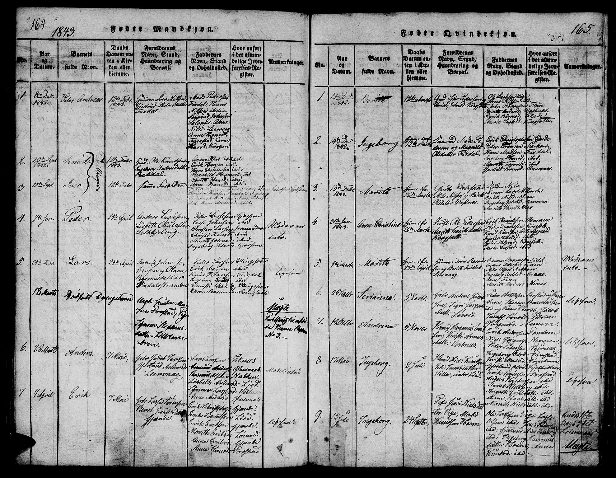 Ministerialprotokoller, klokkerbøker og fødselsregistre - Møre og Romsdal, SAT/A-1454/539/L0528: Parish register (official) no. 539A01, 1818-1847, p. 164-165