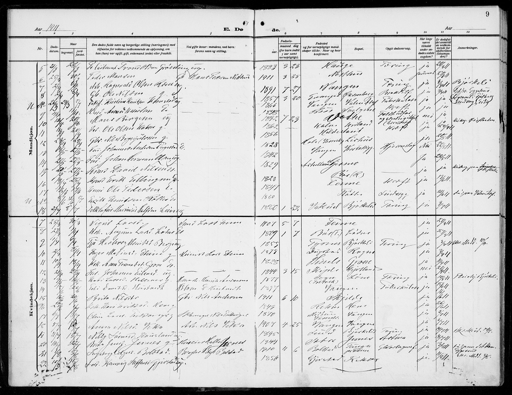 Voss sokneprestembete, AV/SAB-A-79001/H/Haa: Parish register (official) no. D  2, 1910-1932, p. 9