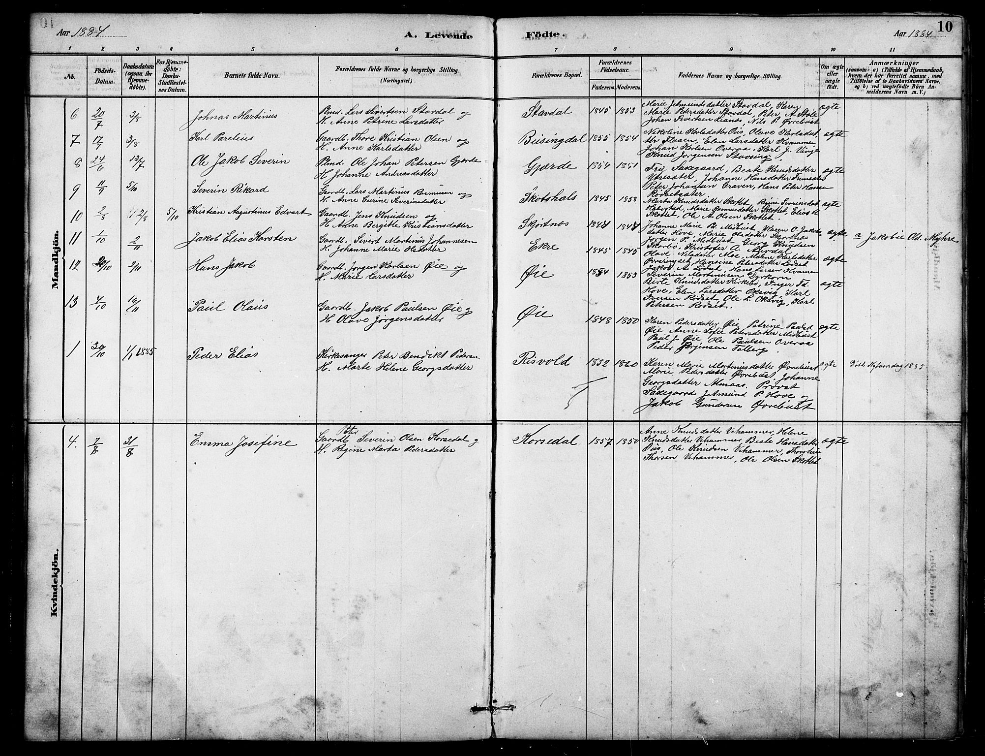 Ministerialprotokoller, klokkerbøker og fødselsregistre - Møre og Romsdal, AV/SAT-A-1454/521/L0302: Parish register (copy) no. 521C03, 1882-1907, p. 10