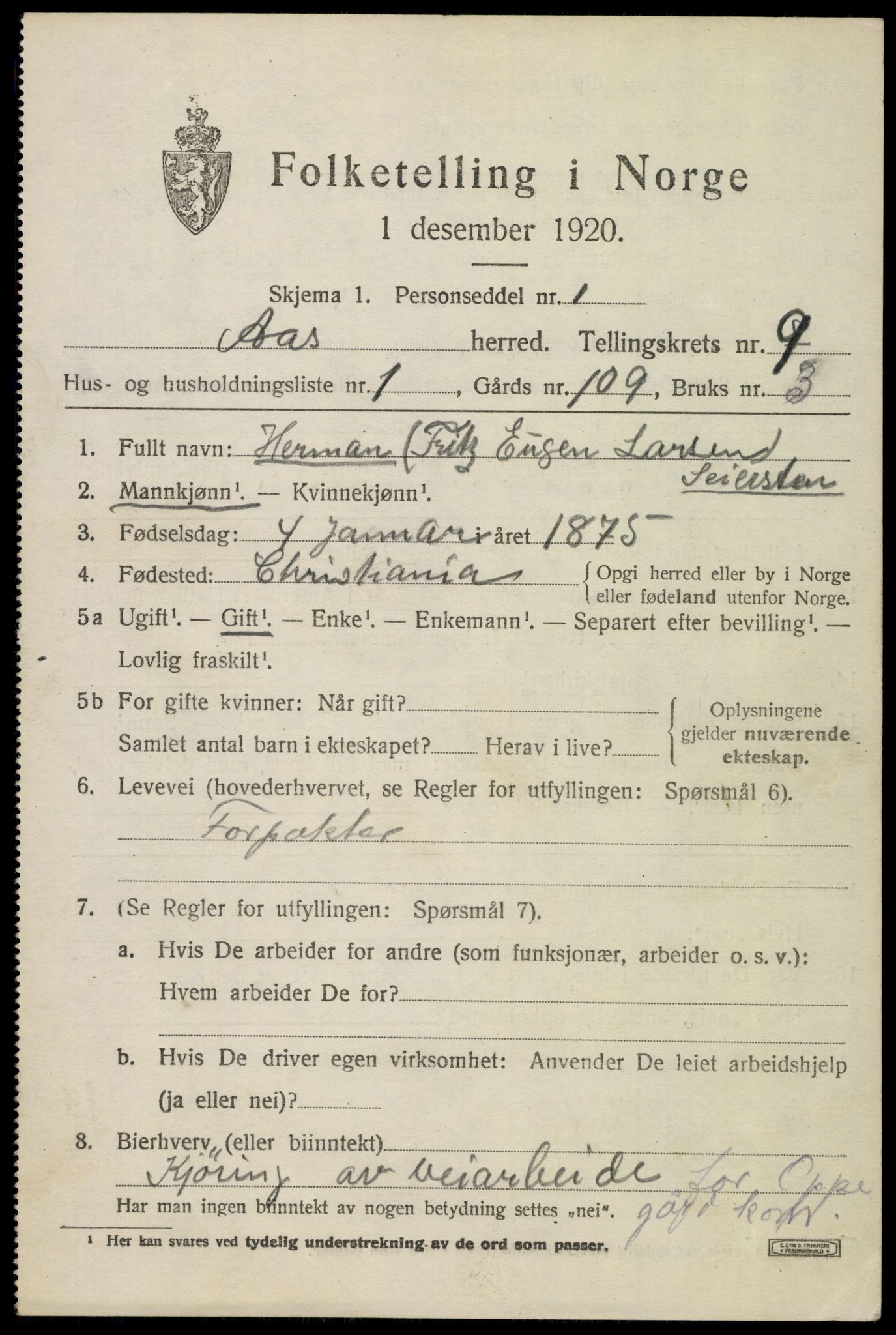 SAO, 1920 census for Ås, 1920, p. 8336