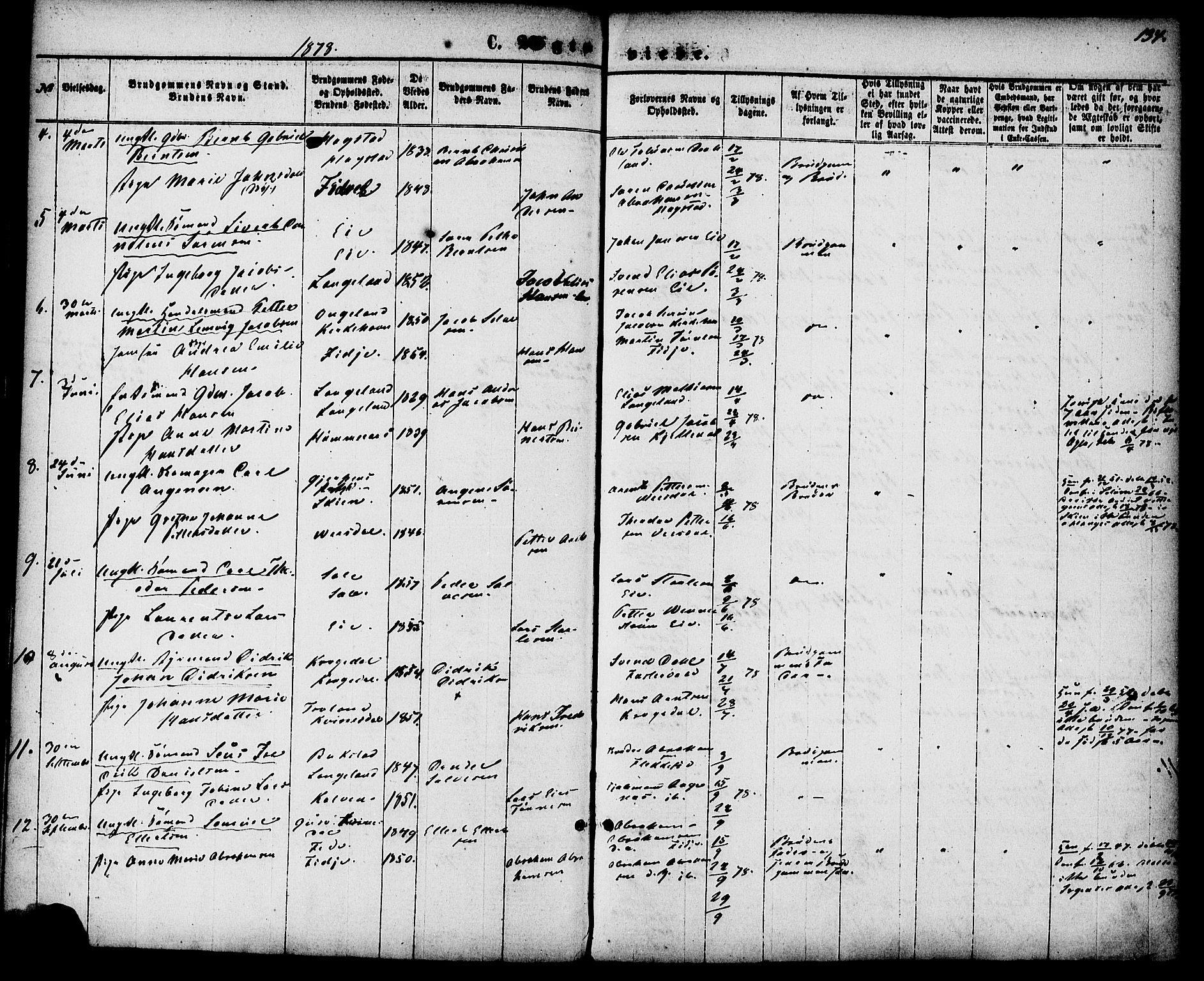 Flekkefjord sokneprestkontor, AV/SAK-1111-0012/F/Fa/Fab/L0005: Parish register (official) no. A 5, 1870-1886, p. 134