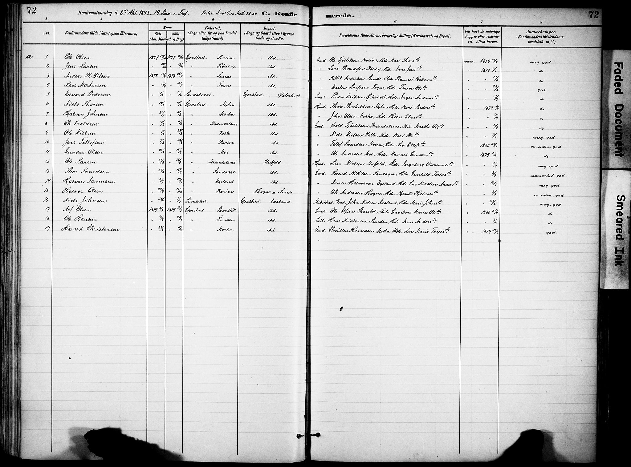 Gjerstad sokneprestkontor, AV/SAK-1111-0014/F/Fa/Faa/L0010: Parish register (official) no. A 10, 1891-1902, p. 72