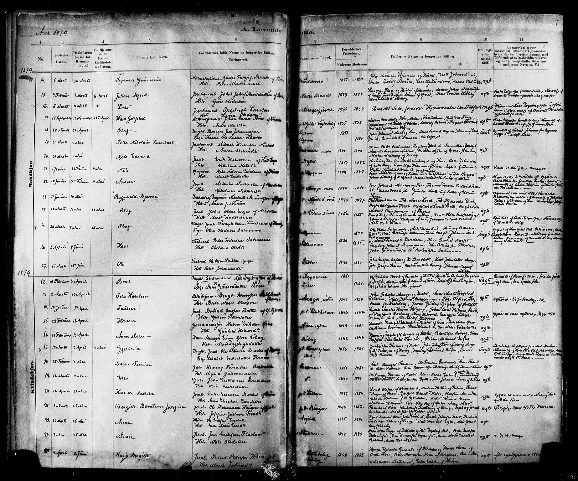 Ministerialprotokoller, klokkerbøker og fødselsregistre - Nord-Trøndelag, SAT/A-1458/706/L0047: Parish register (official) no. 706A03, 1878-1892, p. 7