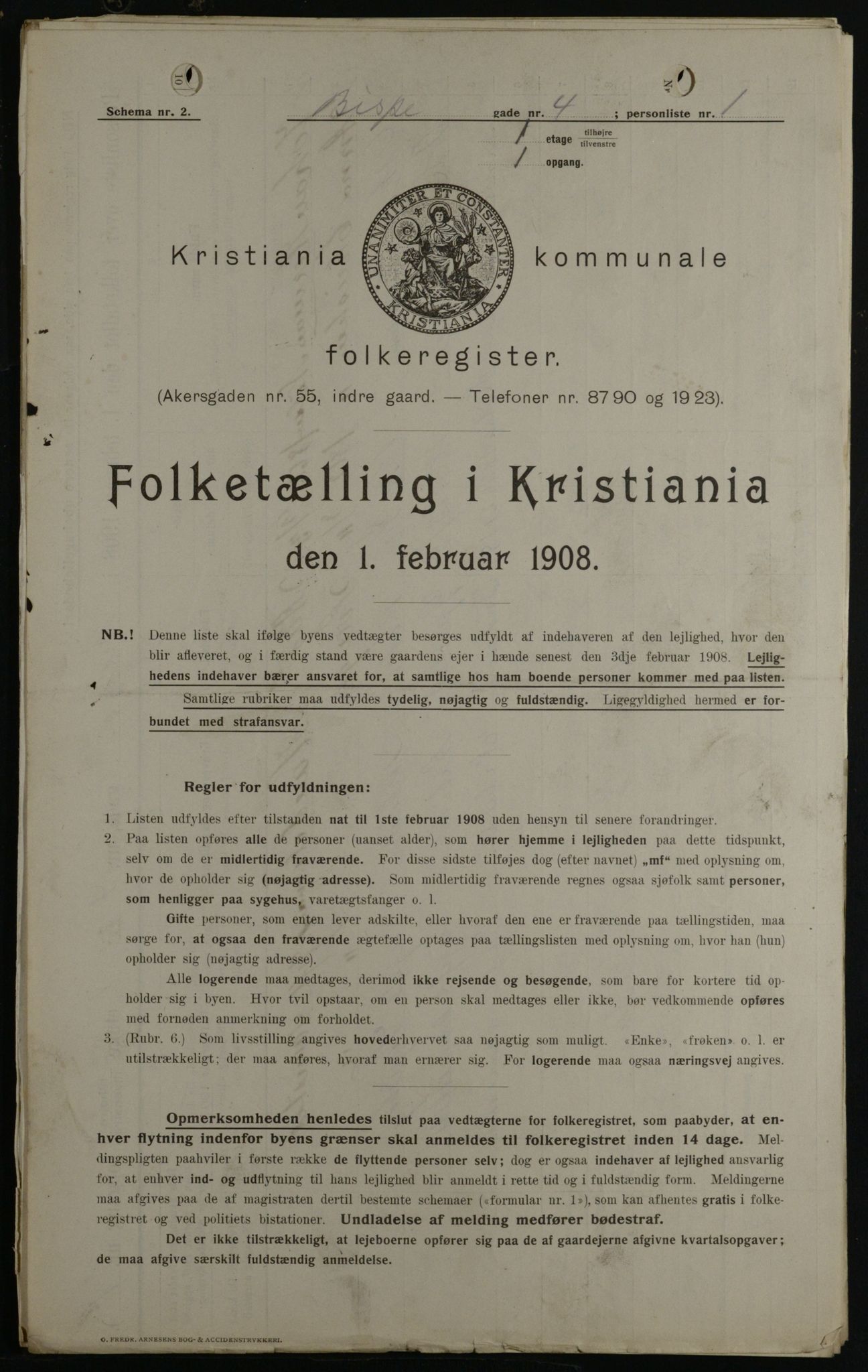 OBA, Municipal Census 1908 for Kristiania, 1908, p. 5274