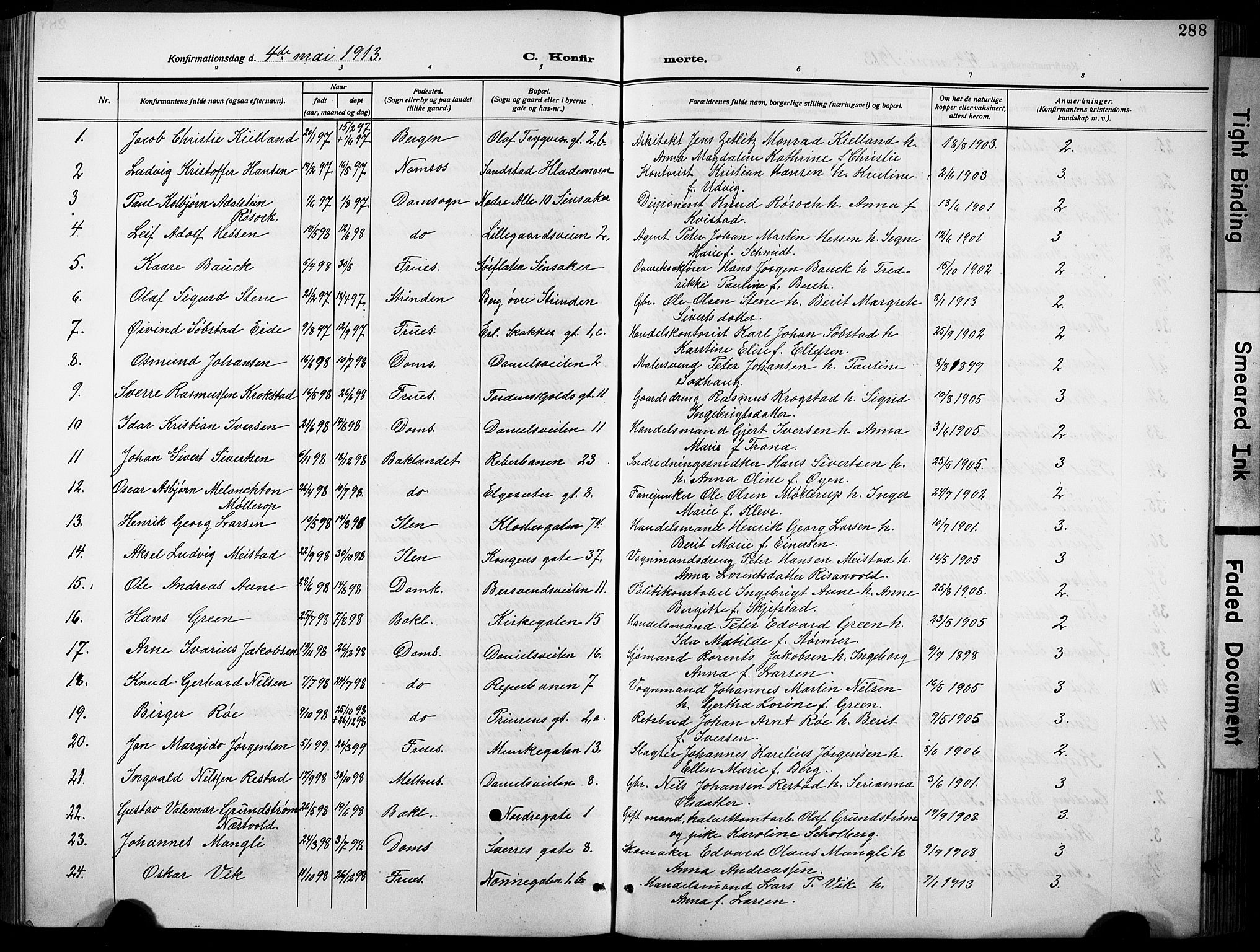 Ministerialprotokoller, klokkerbøker og fødselsregistre - Sør-Trøndelag, SAT/A-1456/601/L0096: Parish register (copy) no. 601C14, 1911-1931, p. 288