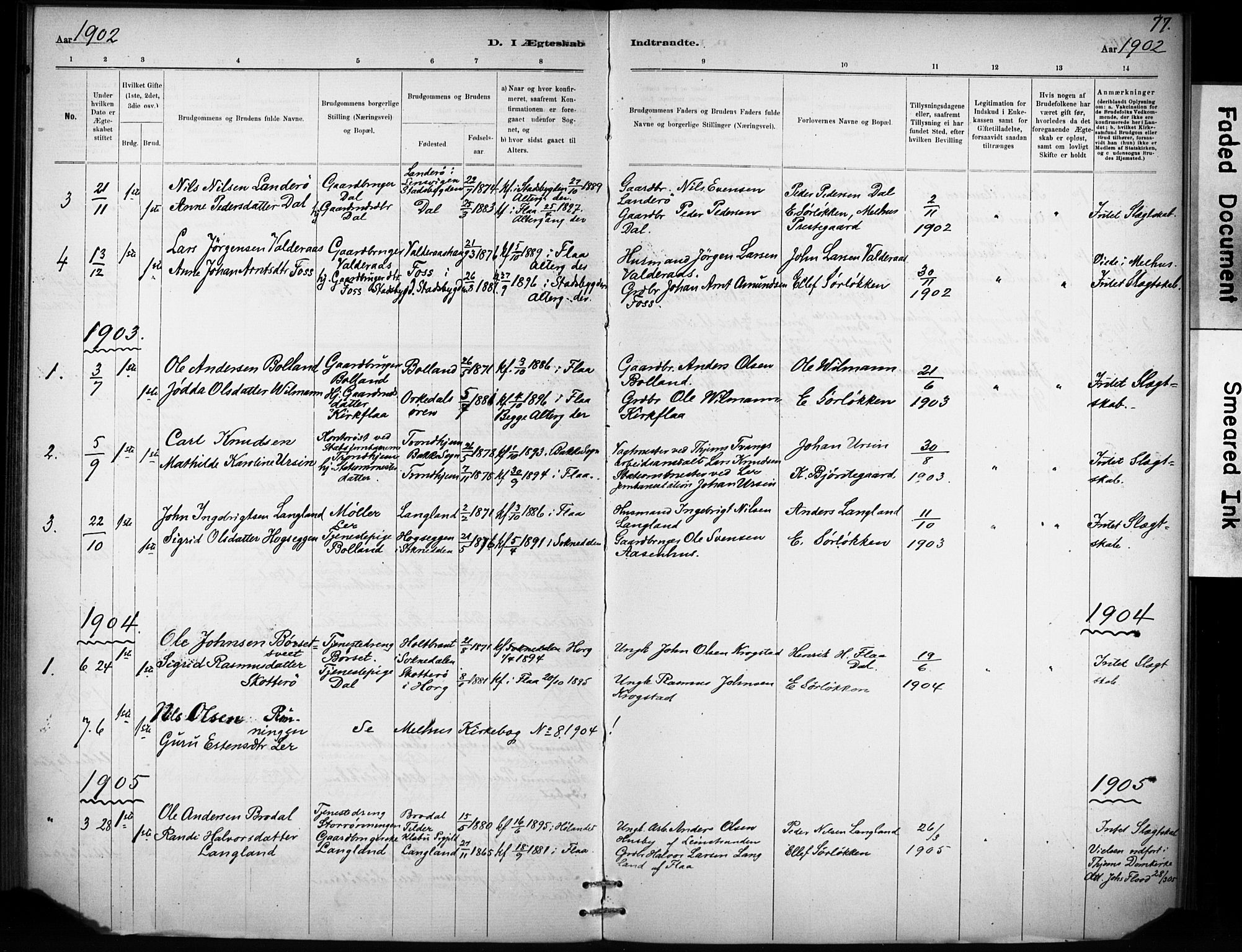 Ministerialprotokoller, klokkerbøker og fødselsregistre - Sør-Trøndelag, AV/SAT-A-1456/693/L1119: Parish register (official) no. 693A01, 1887-1905, p. 77