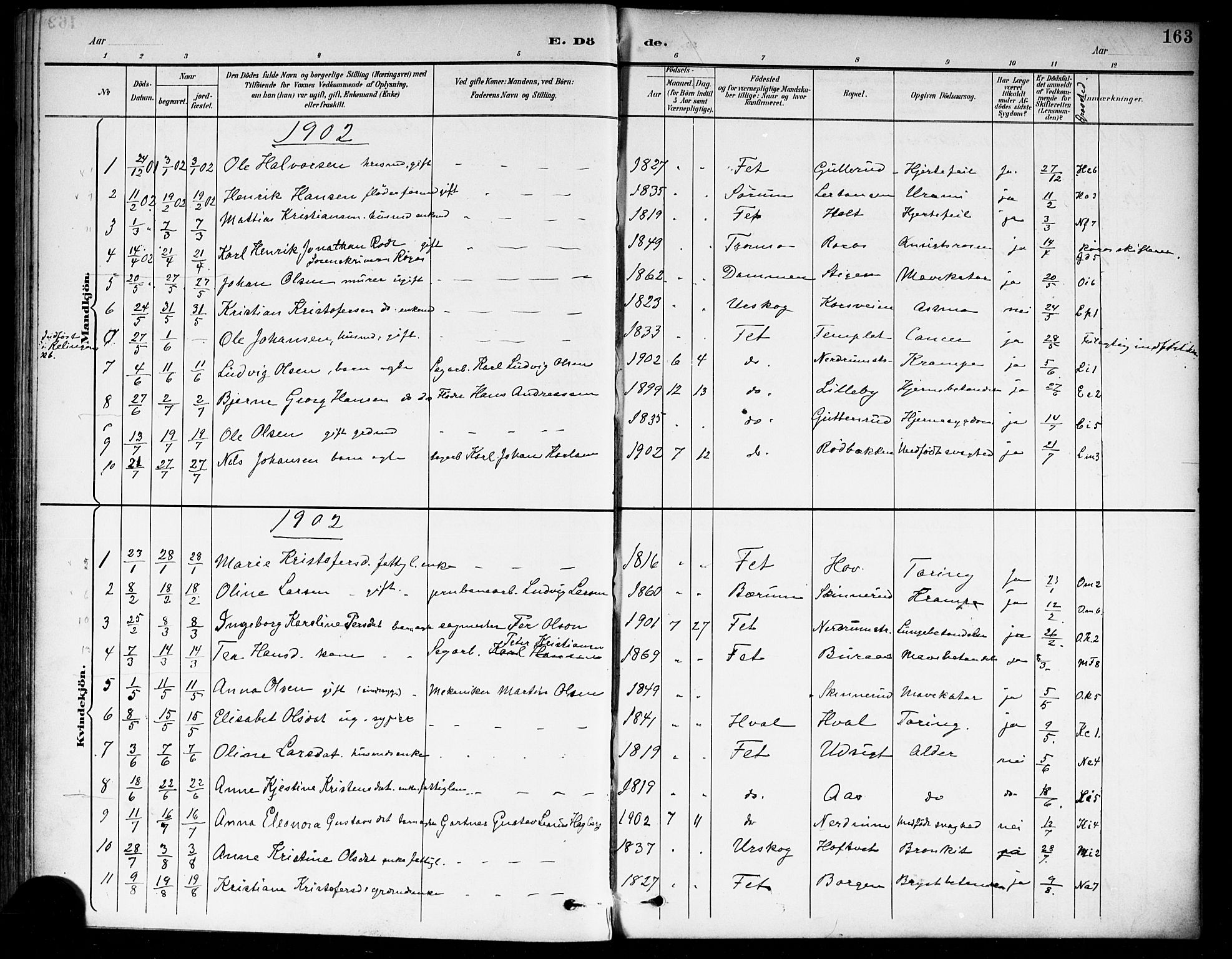 Fet prestekontor Kirkebøker, SAO/A-10370a/F/Fa/L0015: Parish register (official) no. I 15, 1892-1904, p. 163