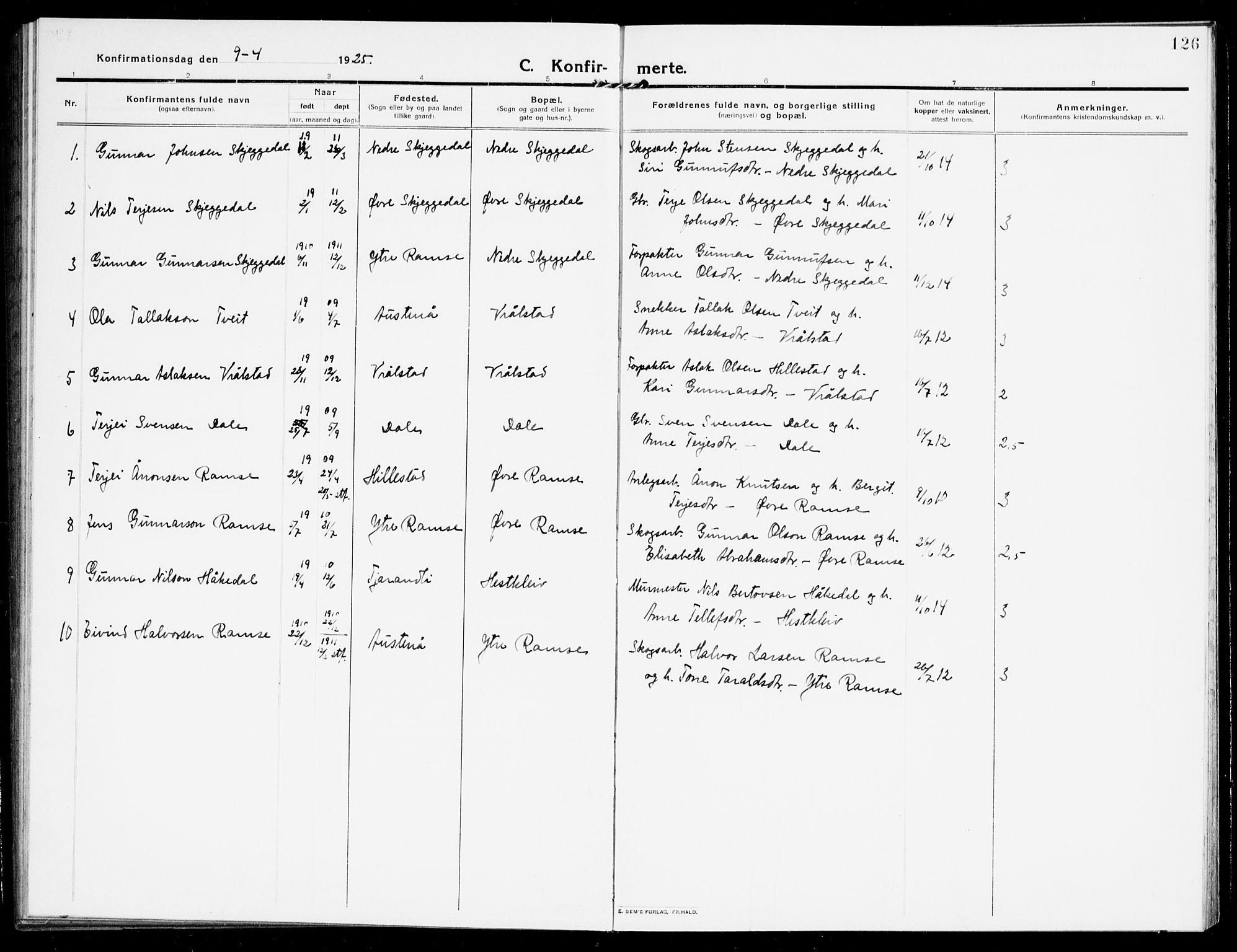 Åmli sokneprestkontor, AV/SAK-1111-0050/F/Fb/Fbb/L0003: Parish register (copy) no. B 3, 1906-1941, p. 126