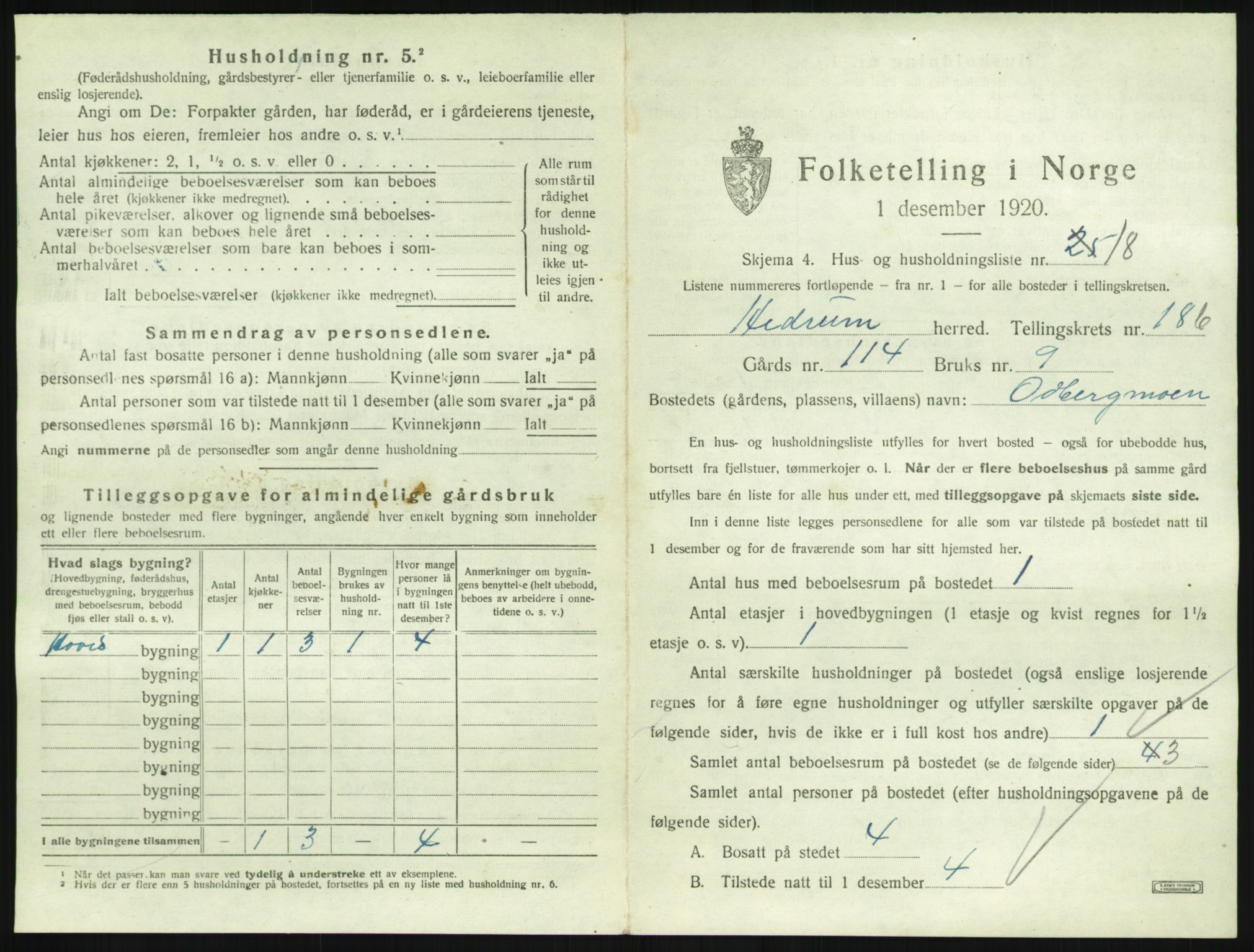 SAKO, 1920 census for Hedrum, 1920, p. 1643