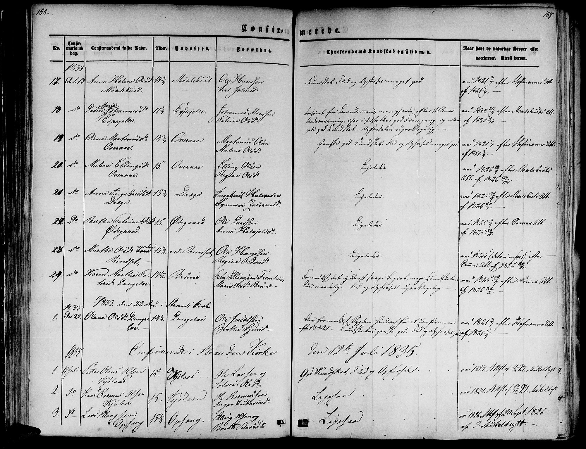 Ministerialprotokoller, klokkerbøker og fødselsregistre - Møre og Romsdal, SAT/A-1454/520/L0274: Parish register (official) no. 520A04, 1827-1864, p. 166-167