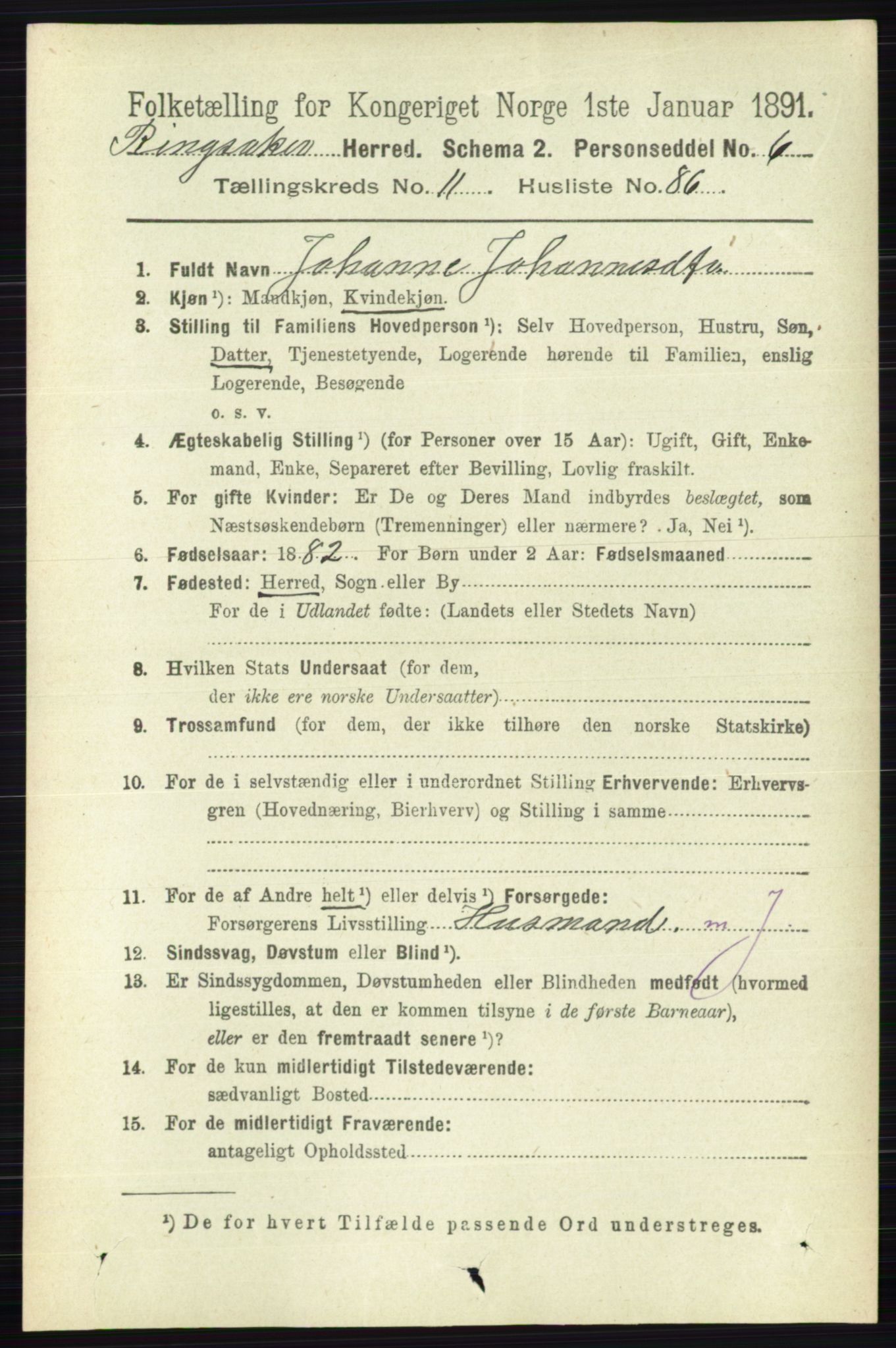 RA, 1891 census for 0412 Ringsaker, 1891, p. 6694