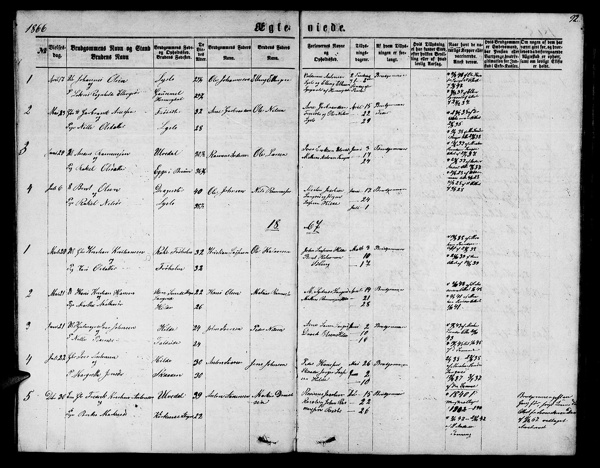 Innvik sokneprestembete, AV/SAB-A-80501: Parish register (copy) no. A 2, 1864-1885, p. 92