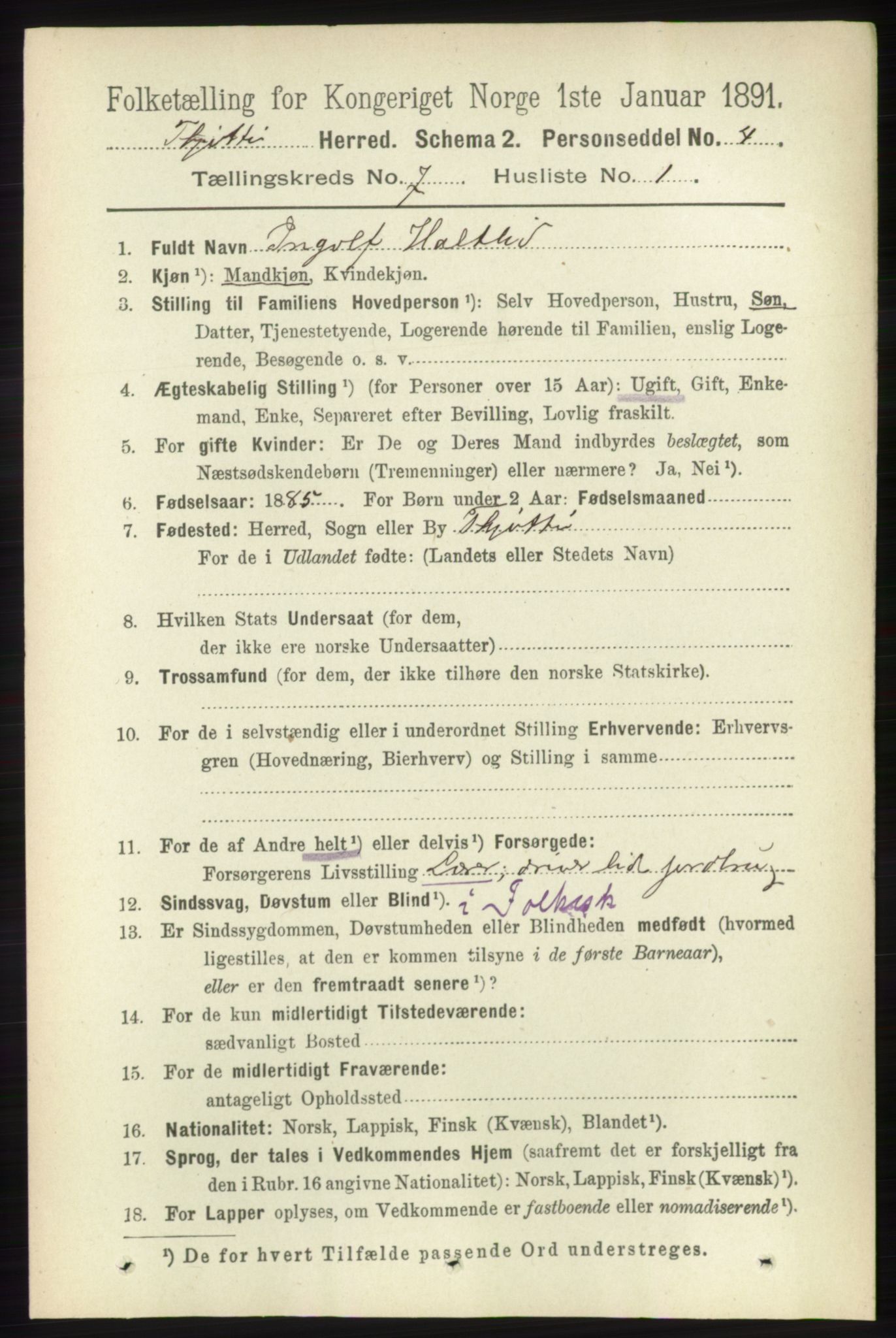 RA, 1891 census for 1817 Tjøtta, 1891, p. 3616