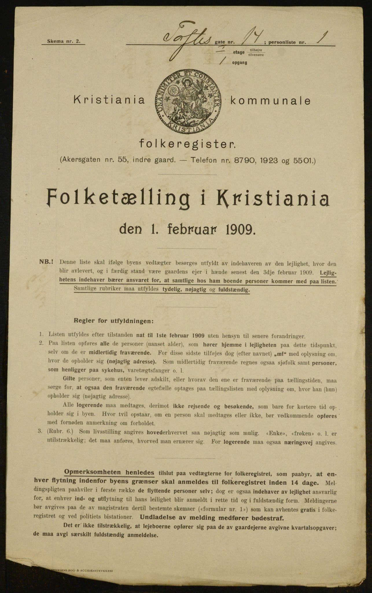 OBA, Municipal Census 1909 for Kristiania, 1909, p. 101090