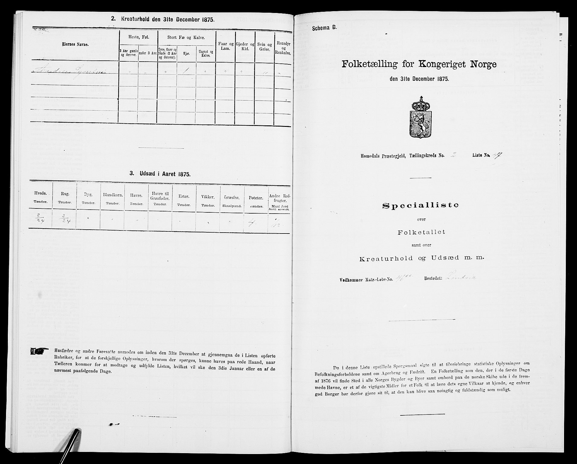 SAK, 1875 census for 0924P Homedal, 1875, p. 625