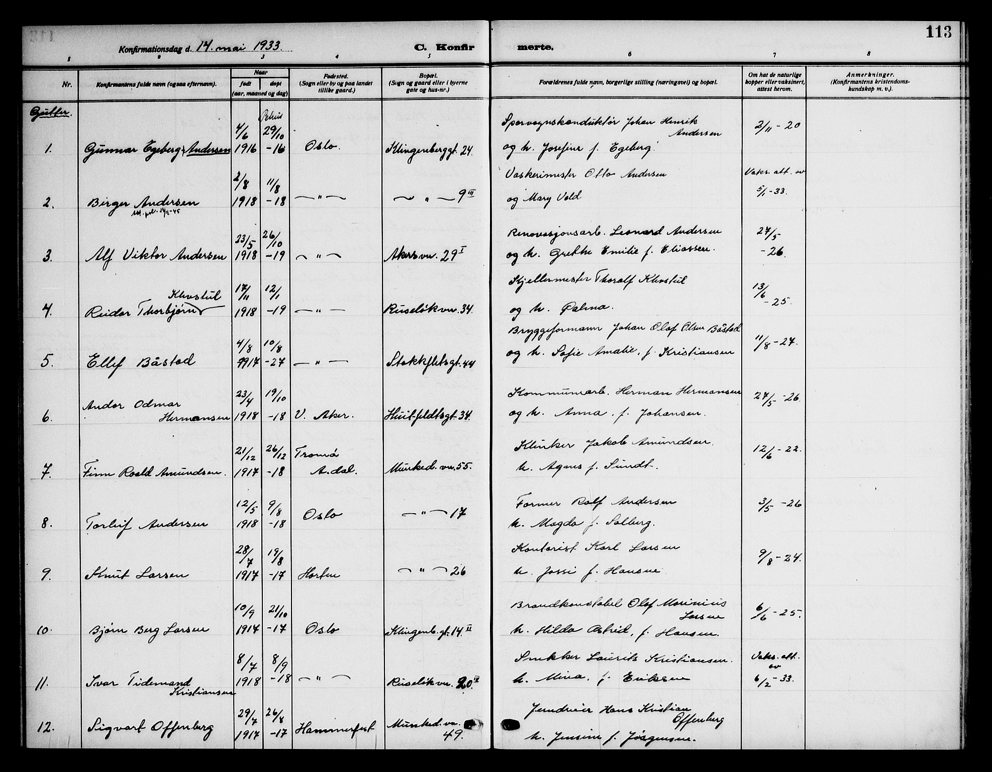 Piperviken prestekontor Kirkebøker, AV/SAO-A-10874/F/L0001: Parish register (official) no. 1, 1911-1958, p. 113
