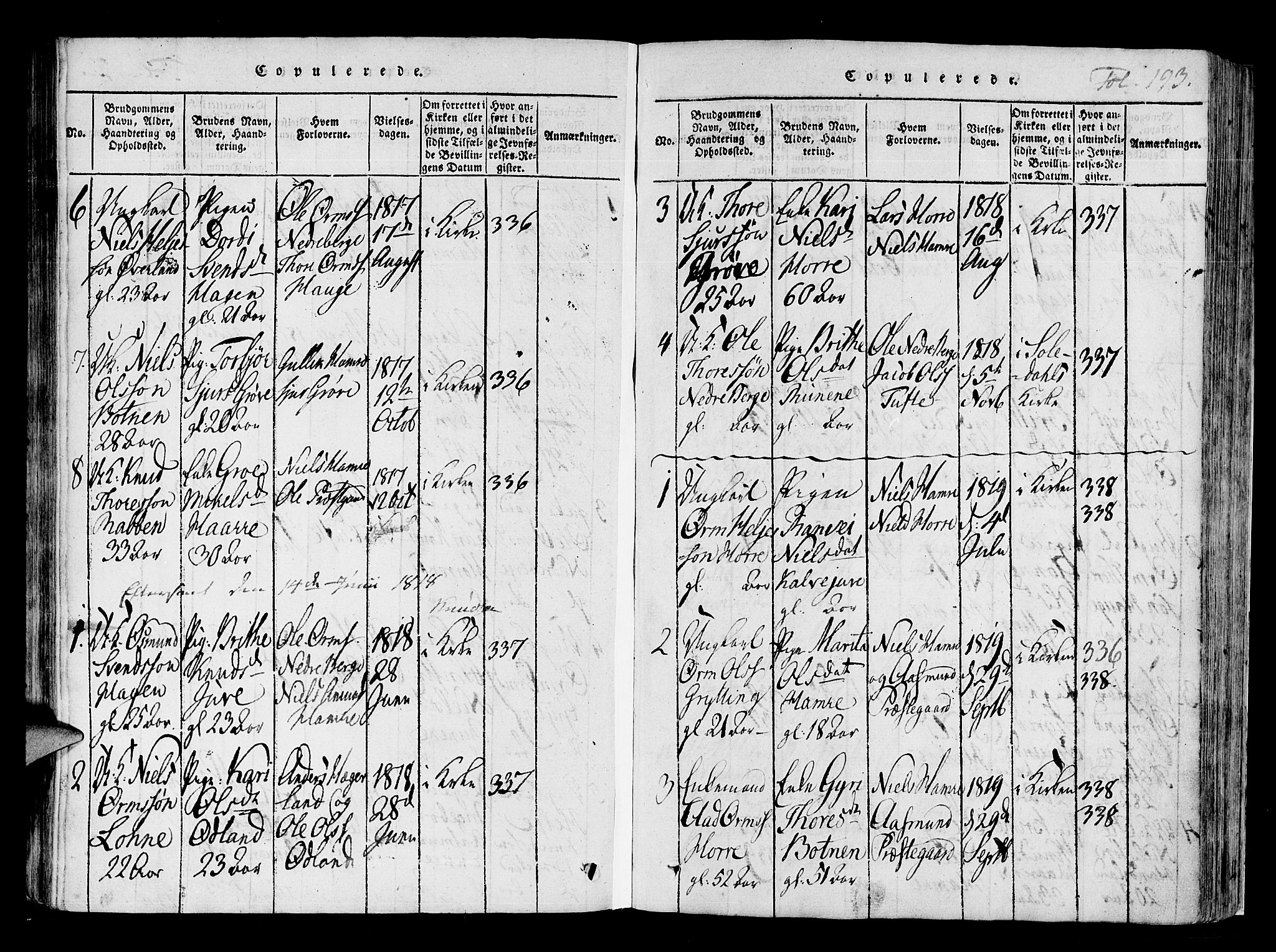 Røldal sokneprestembete, SAB/A-100247: Parish register (official) no. A 2, 1817-1856, p. 193