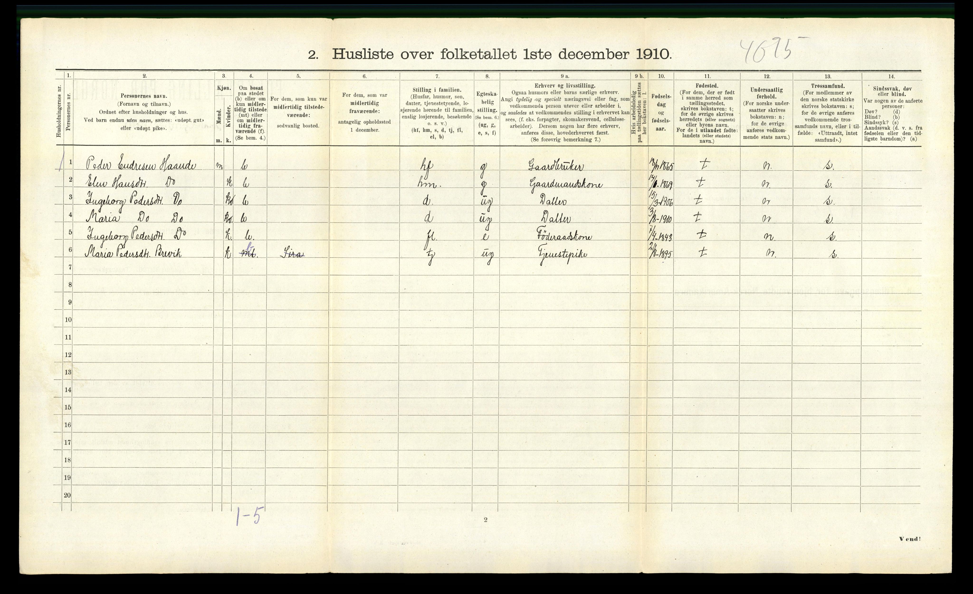 RA, 1910 census for Eresfjord og Vistdal, 1910, p. 280