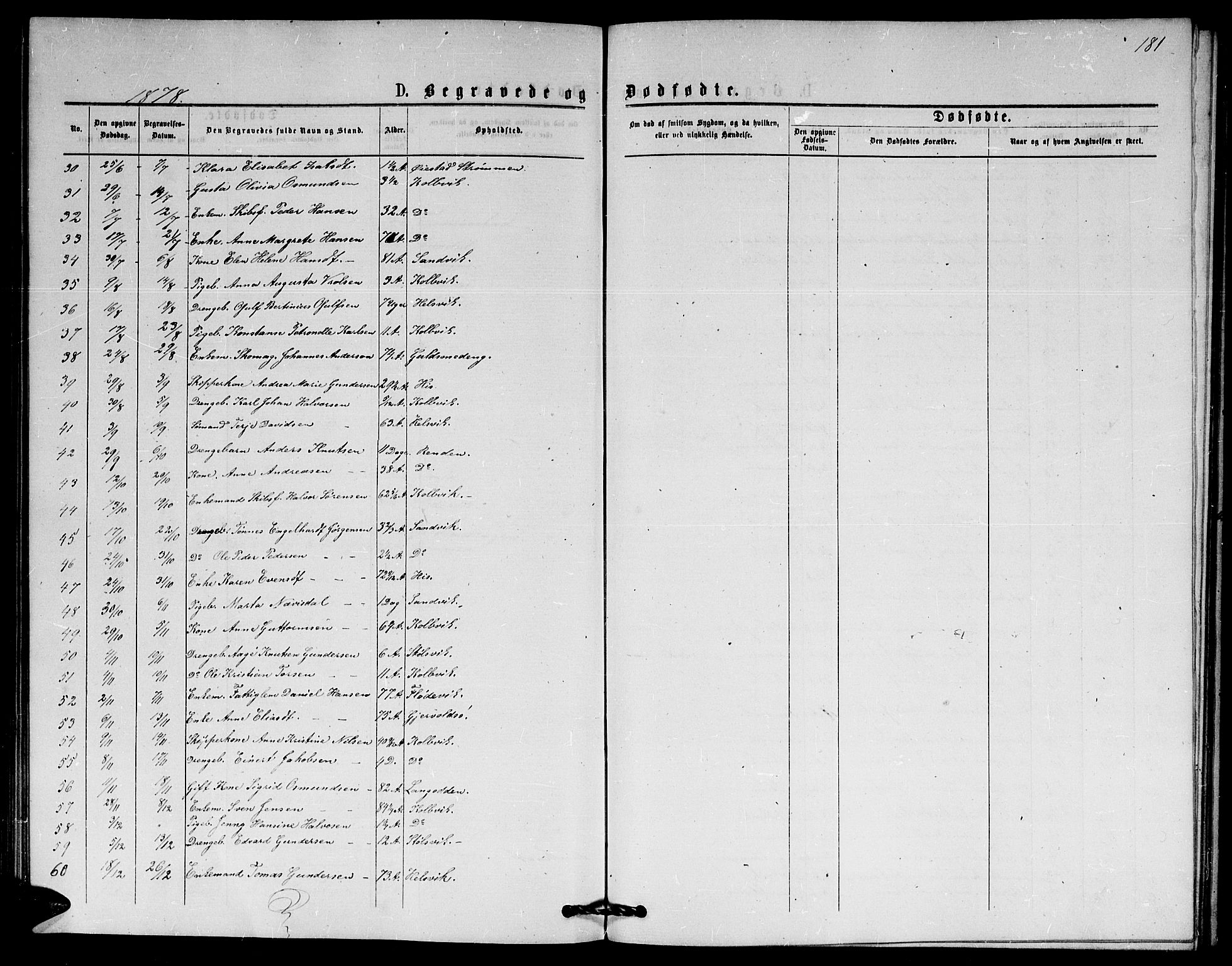 Hisøy sokneprestkontor, SAK/1111-0020/F/Fb/L0002: Parish register (copy) no. B 2, 1873-1885, p. 181