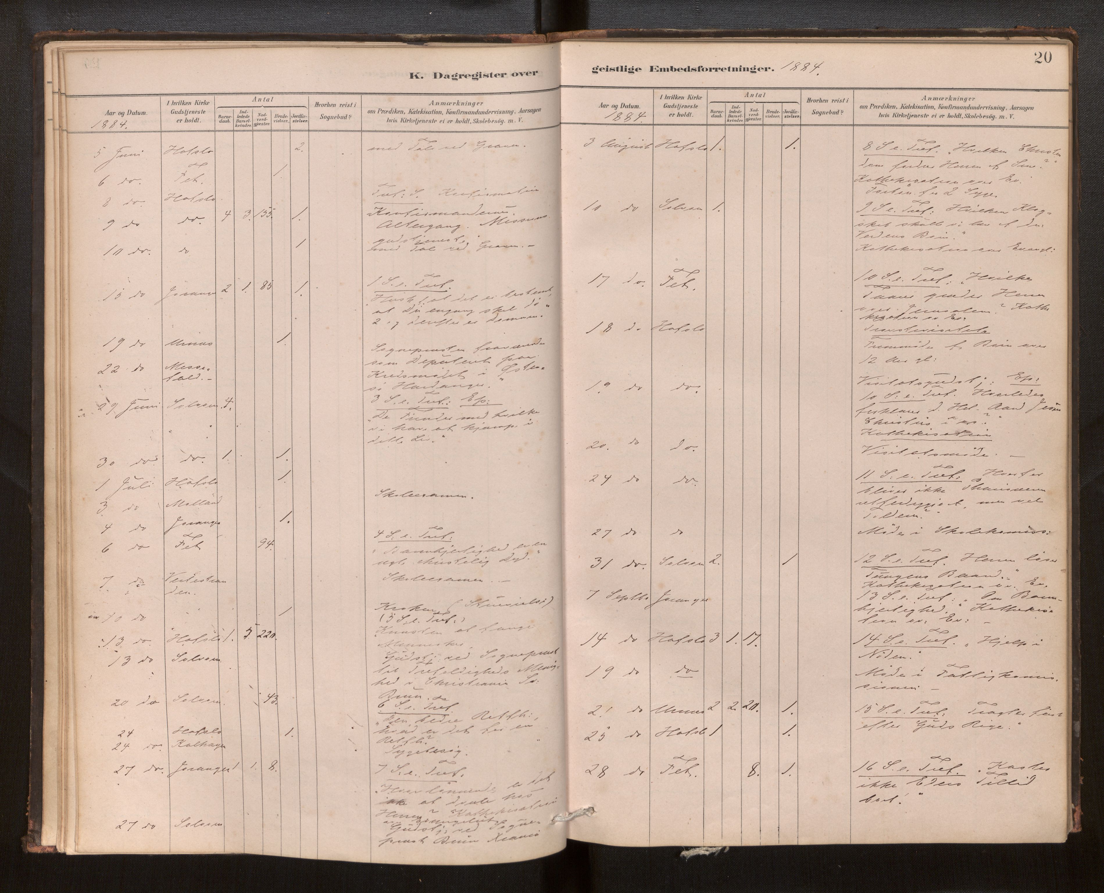 Hafslo sokneprestembete, SAB/A-80301/H/Haa/Haaf/L0003: Diary records no. F 3, 1879-1909, p. 20