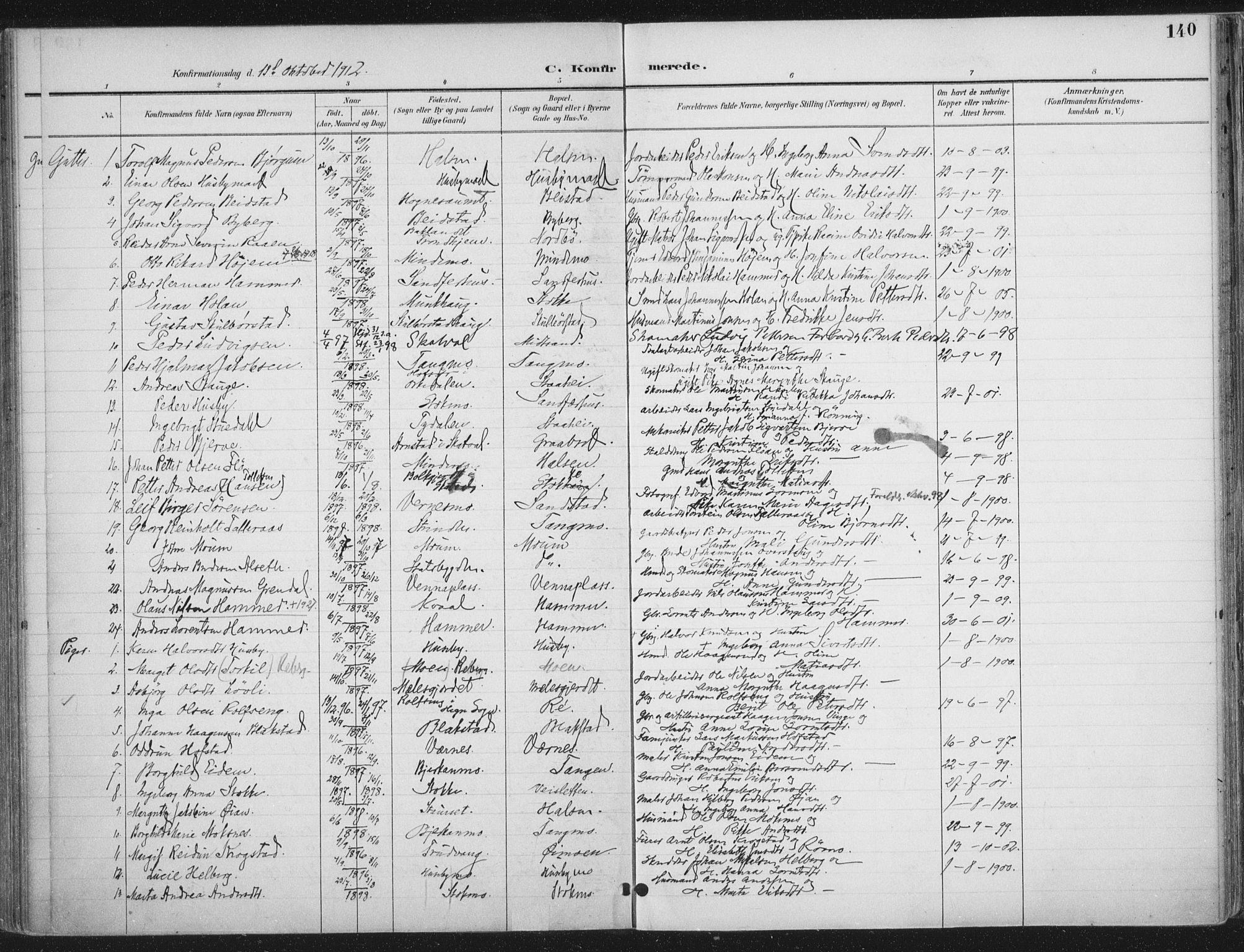 Ministerialprotokoller, klokkerbøker og fødselsregistre - Nord-Trøndelag, AV/SAT-A-1458/709/L0082: Parish register (official) no. 709A22, 1896-1916, p. 140