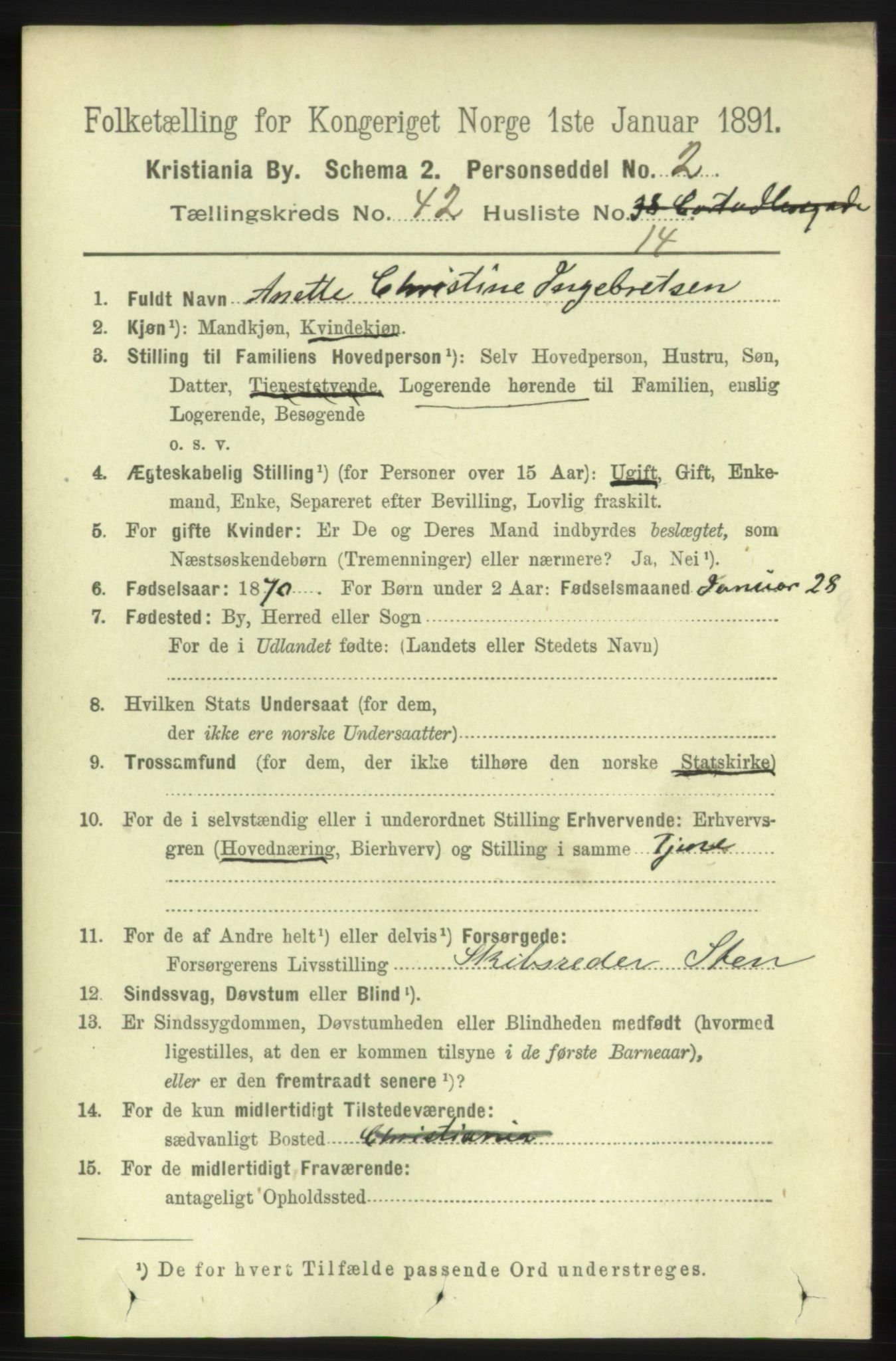 RA, 1891 census for 0301 Kristiania, 1891, p. 25429