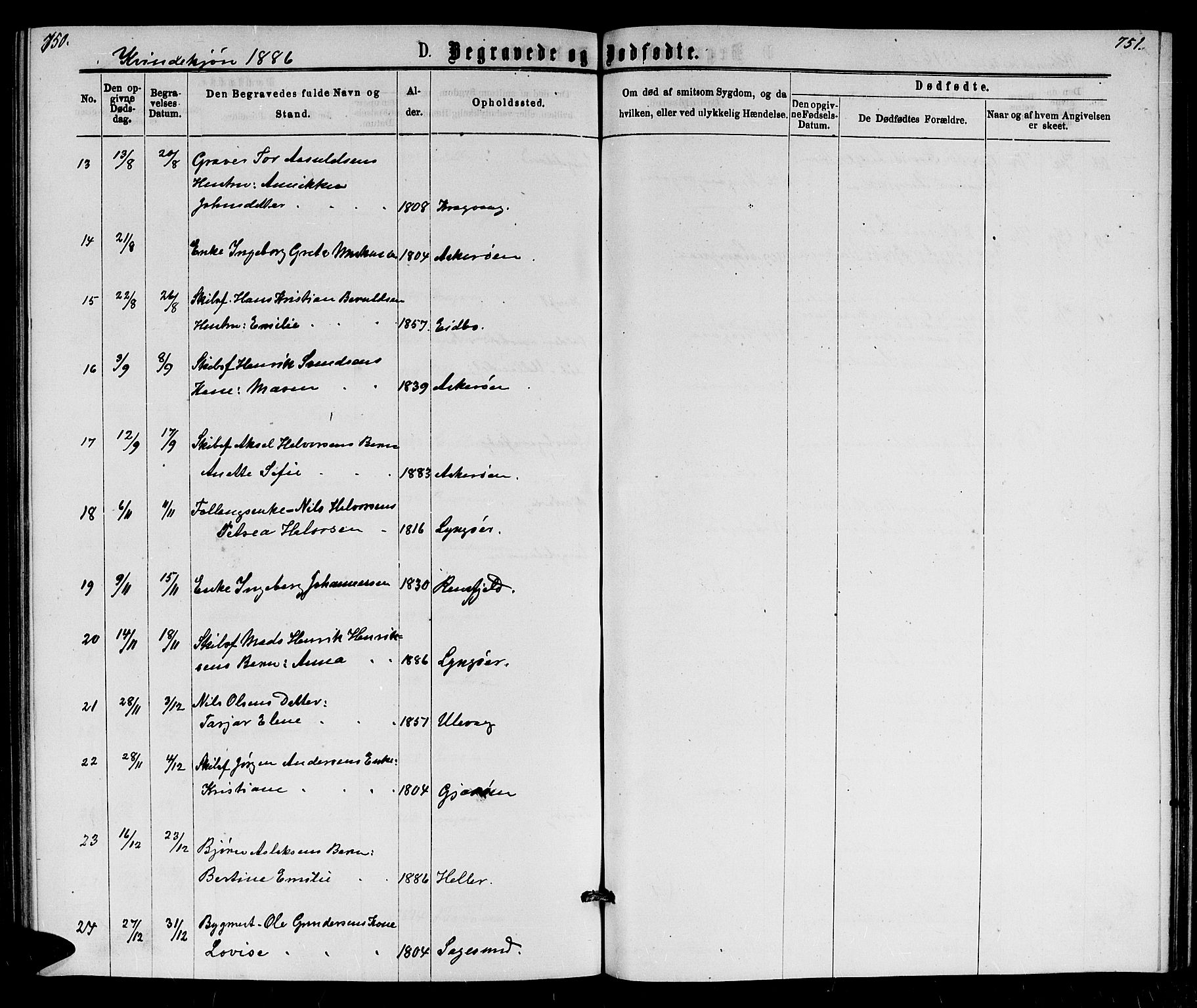 Dypvåg sokneprestkontor, AV/SAK-1111-0007/F/Fb/Fba/L0012: Parish register (copy) no. B 12, 1872-1886, p. 750-751