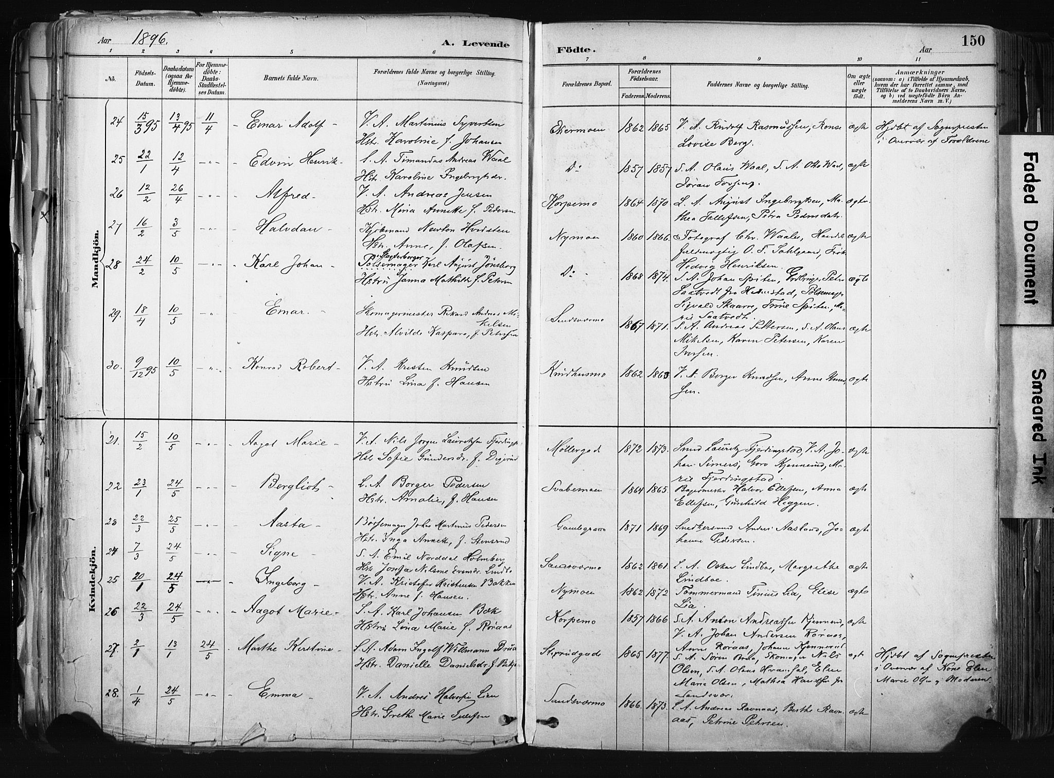 Kongsberg kirkebøker, AV/SAKO-A-22/F/Fb/L0002: Parish register (official) no. II 2, 1886-1896, p. 150