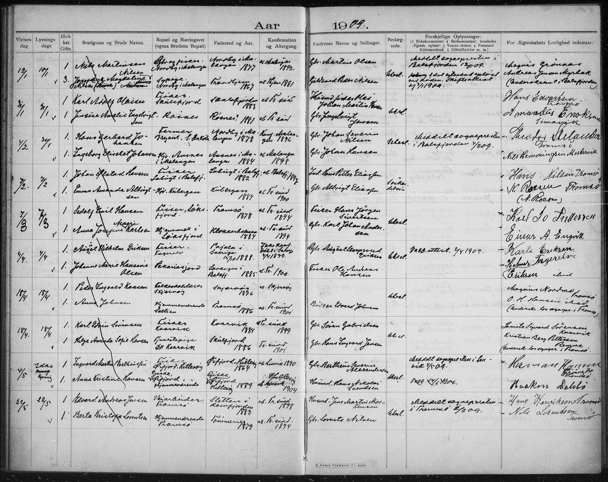 Tromsøysund sokneprestkontor, AV/SATØ-S-1304/H/Hc/L0058: Banns register no. 58, 1905-1912