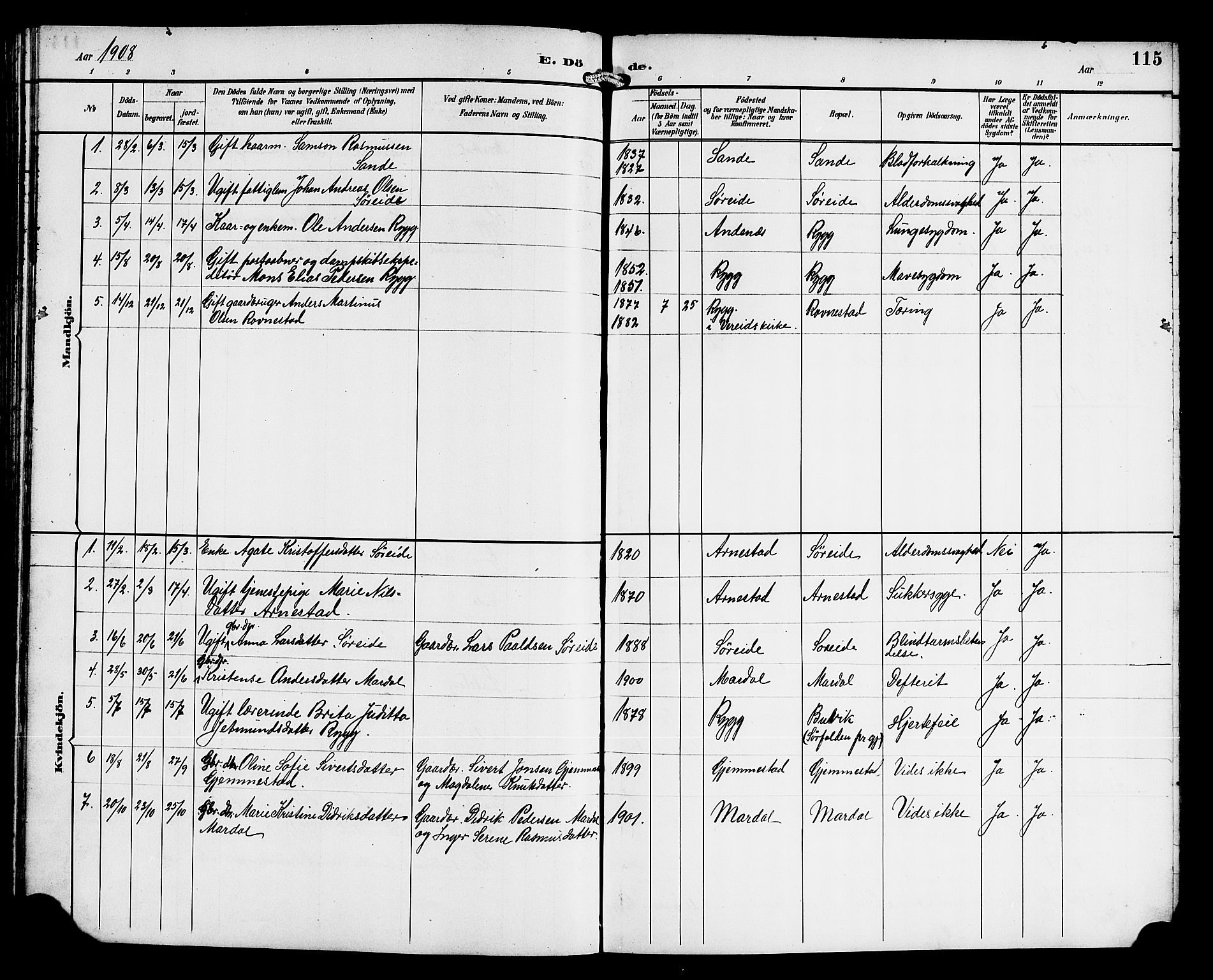 Gloppen sokneprestembete, AV/SAB-A-80101/H/Hab/Habd/L0001: Parish register (copy) no. D 1, 1892-1921, p. 115