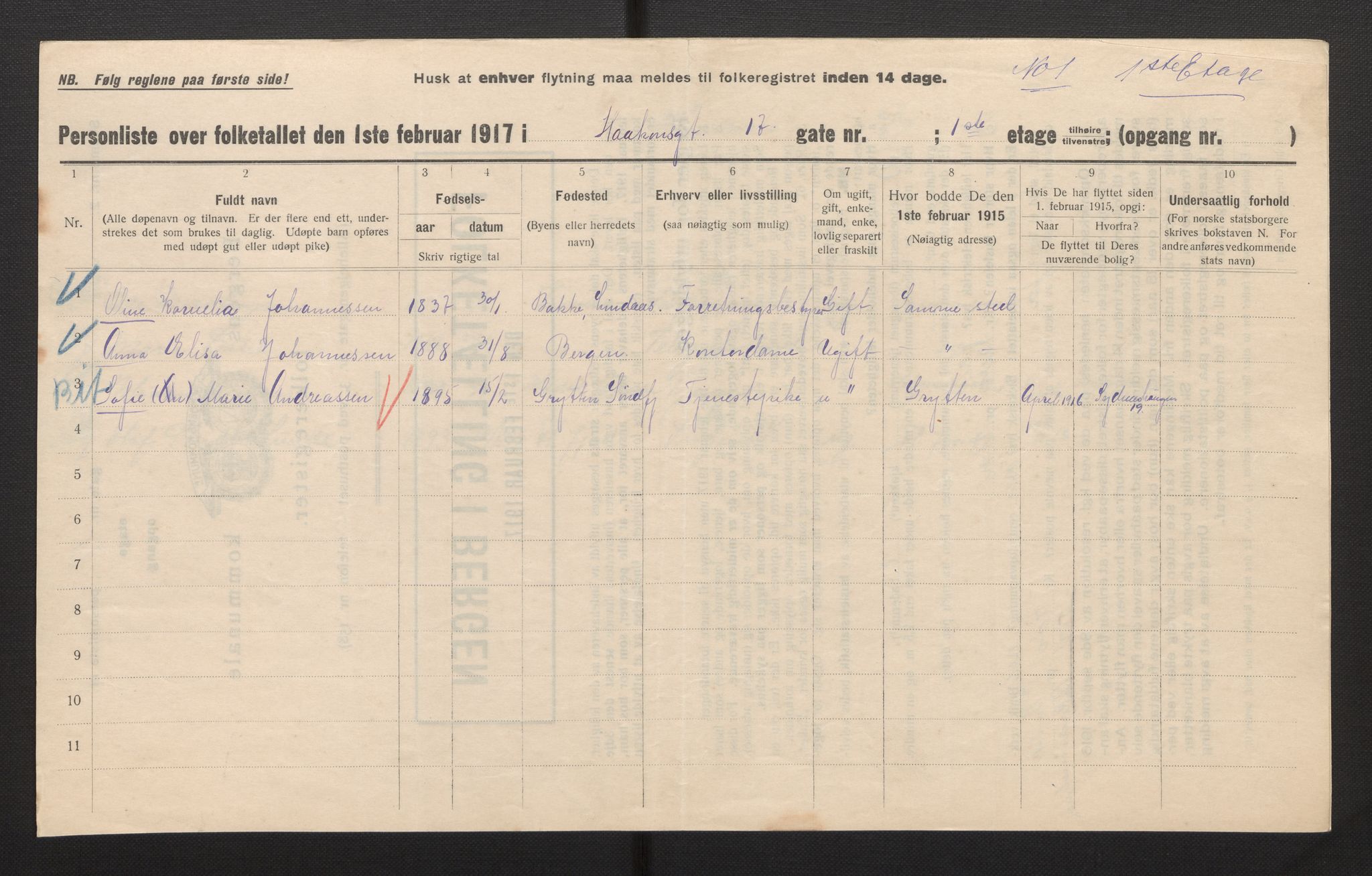 SAB, Municipal Census 1917 for Bergen, 1917, p. 11201