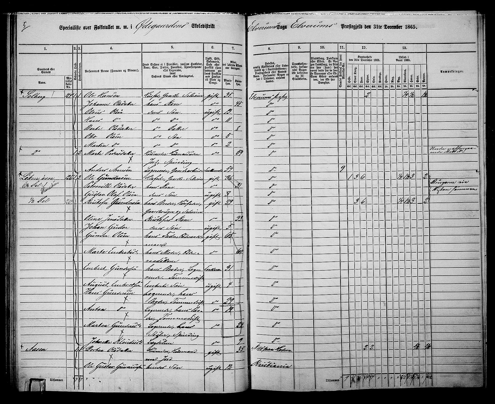 RA, 1865 census for Elverum, 1865, p. 73